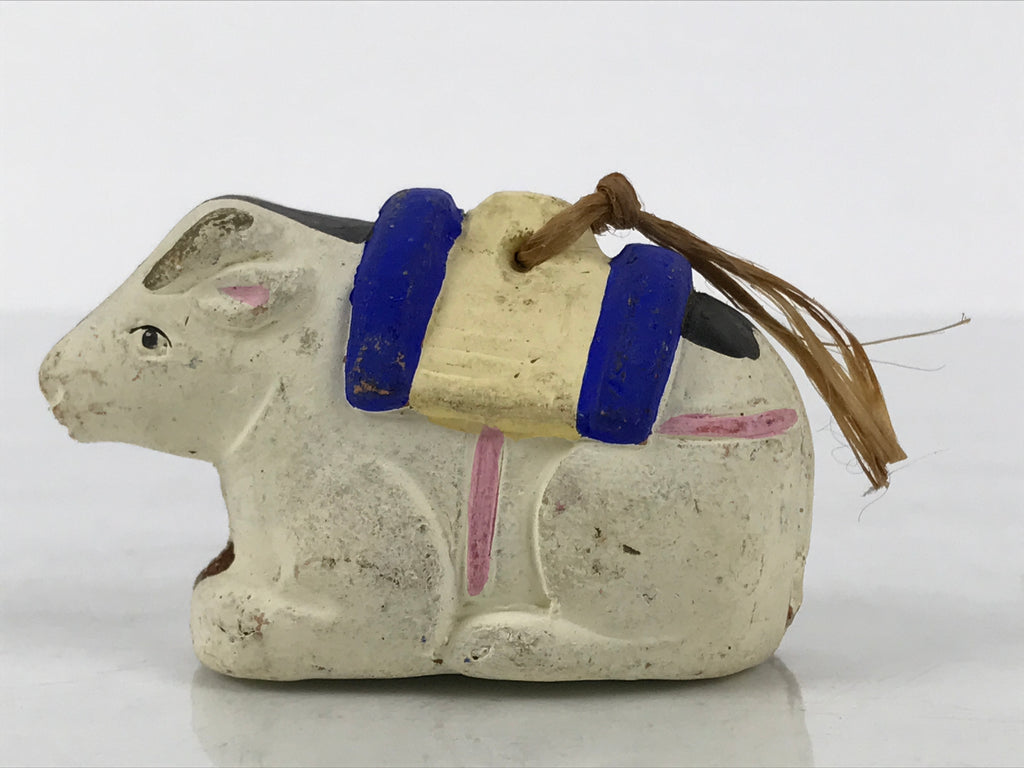 Japanese Clay Bell Dorei Cow Vtg Tsuchi-Suzu Zodiac Animal Ushi White DR628