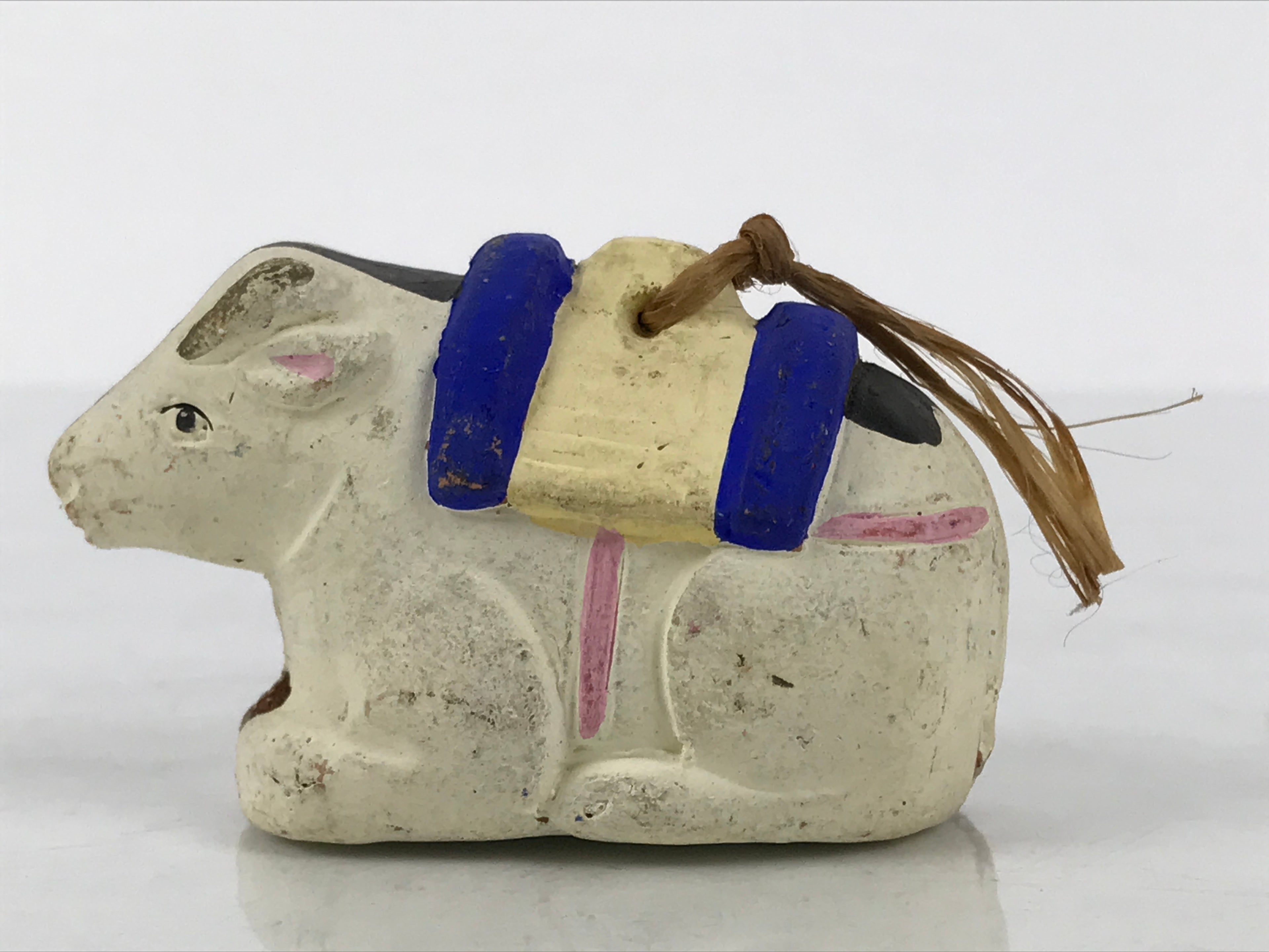 Japanese Clay Bell Dorei Cow Vtg Tsuchi-Suzu Zodiac Animal Ushi White DR628
