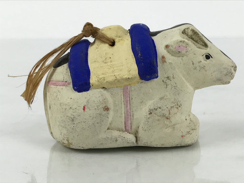 Japanese Clay Bell Dorei Cow Vtg Tsuchi-Suzu Zodiac Animal Ushi White DR628