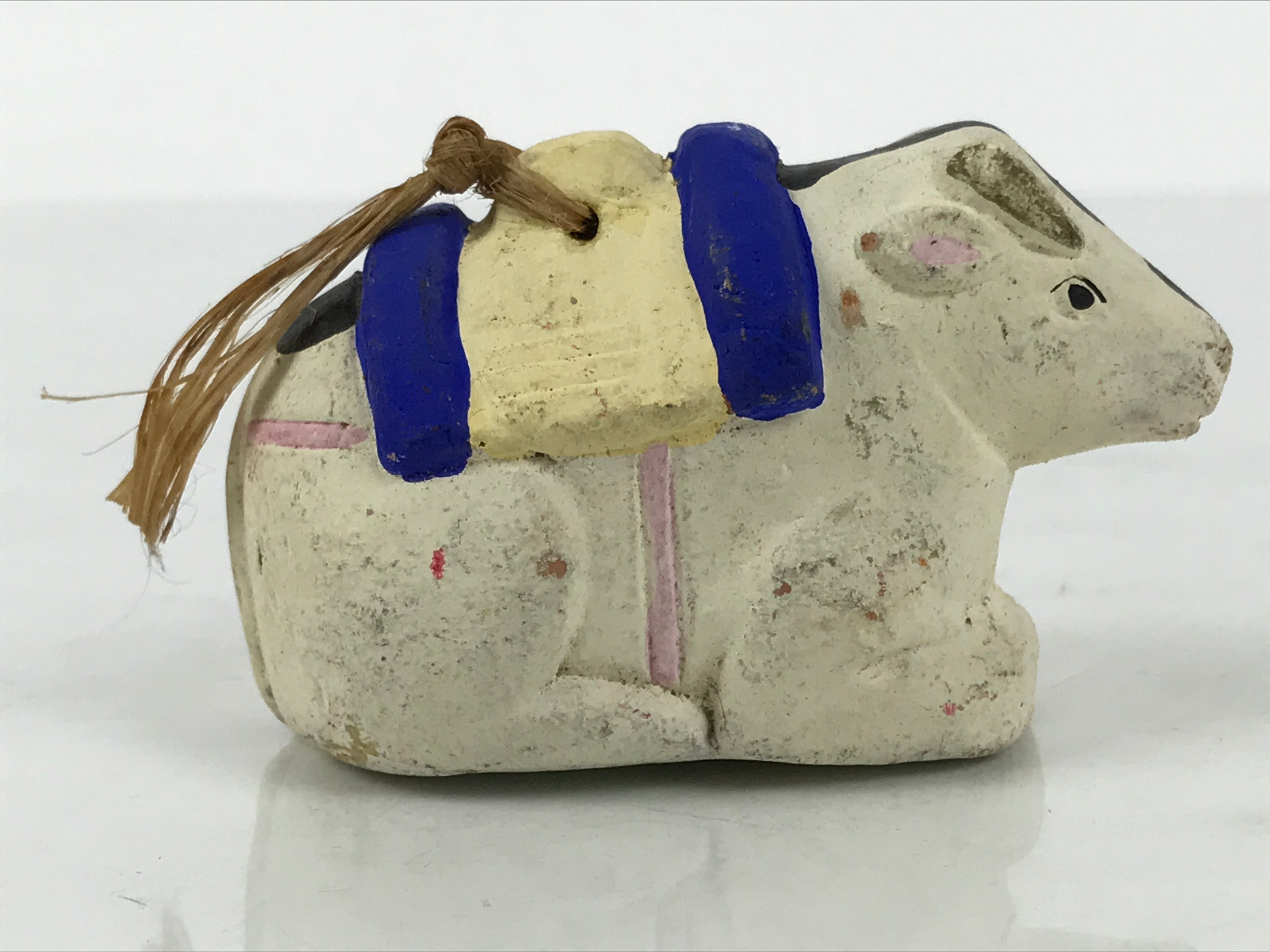 Japanese Clay Bell Dorei Cow Vtg Tsuchi-Suzu Zodiac Animal Ushi White DR628