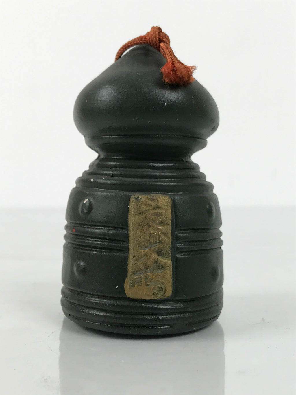 Japanese Clay Bell Dorei Giboshi Bridge Finial Vtg Tsuchi-Suzu Green Gold DR635