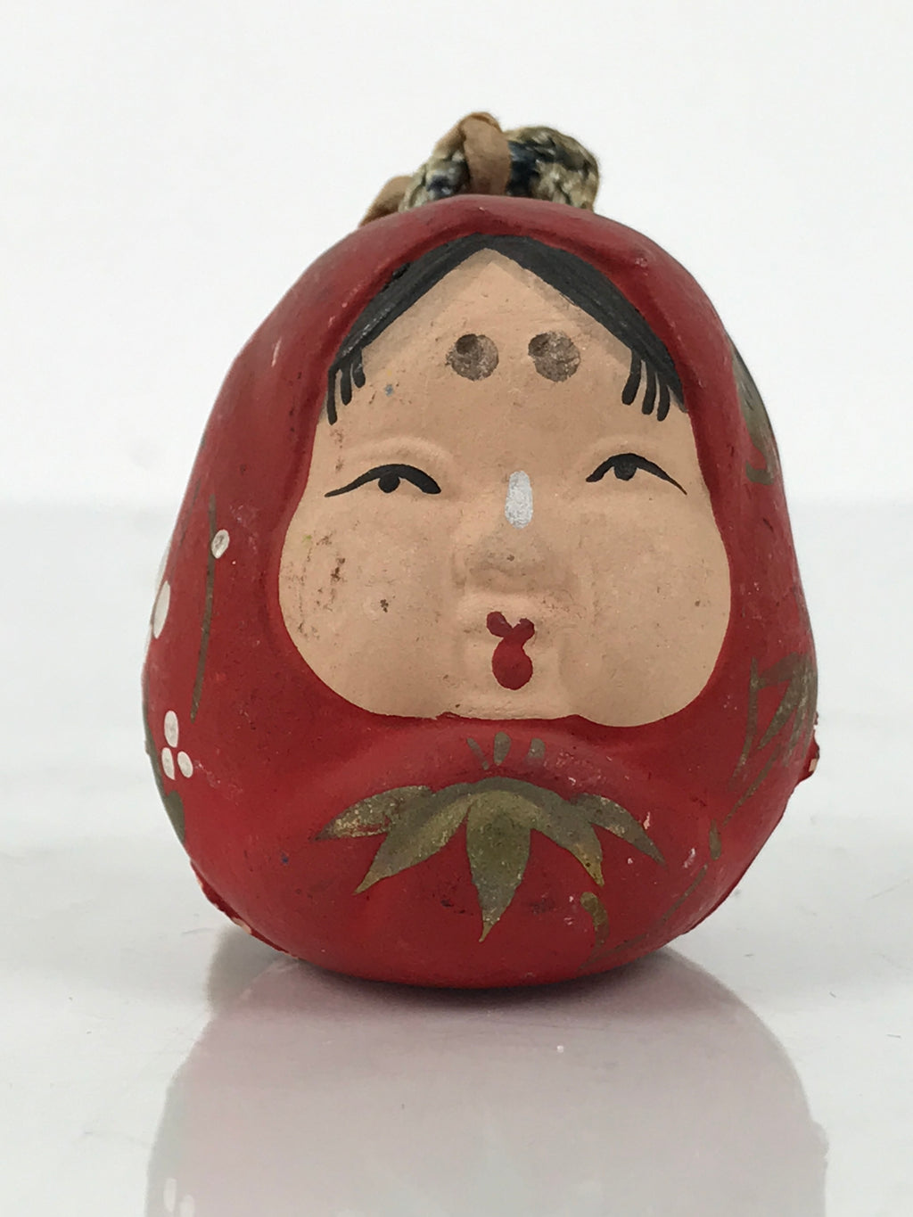Japanese Clay Bell Dorei Hime Daruma Doll Vtg Tsuchi-Suzu Shochikubai Red DR612