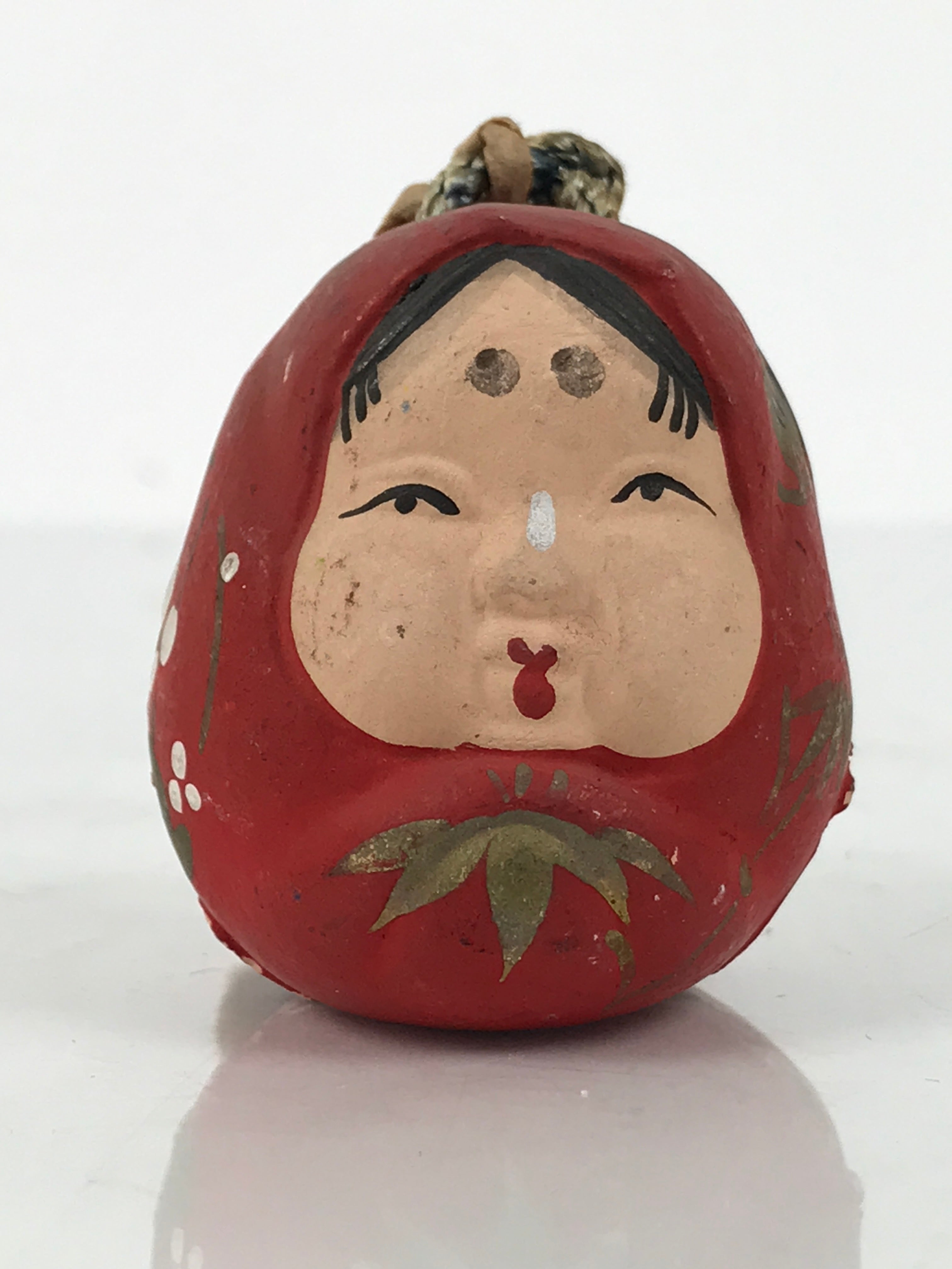 Japanese Clay Bell Dorei Hime Daruma Doll Vtg Tsuchi-Suzu Shochikubai Red DR612