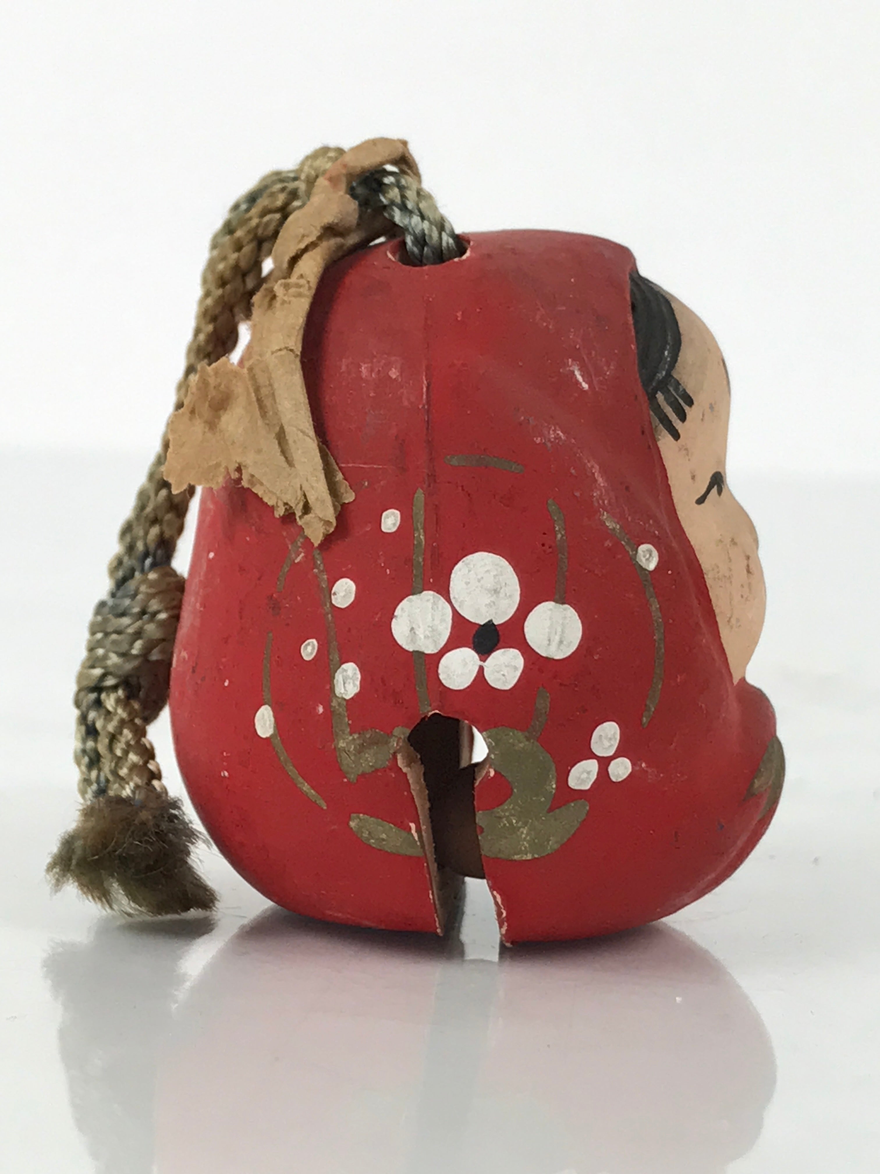 Japanese Clay Bell Dorei Hime Daruma Doll Vtg Tsuchi-Suzu Shochikubai Red DR612