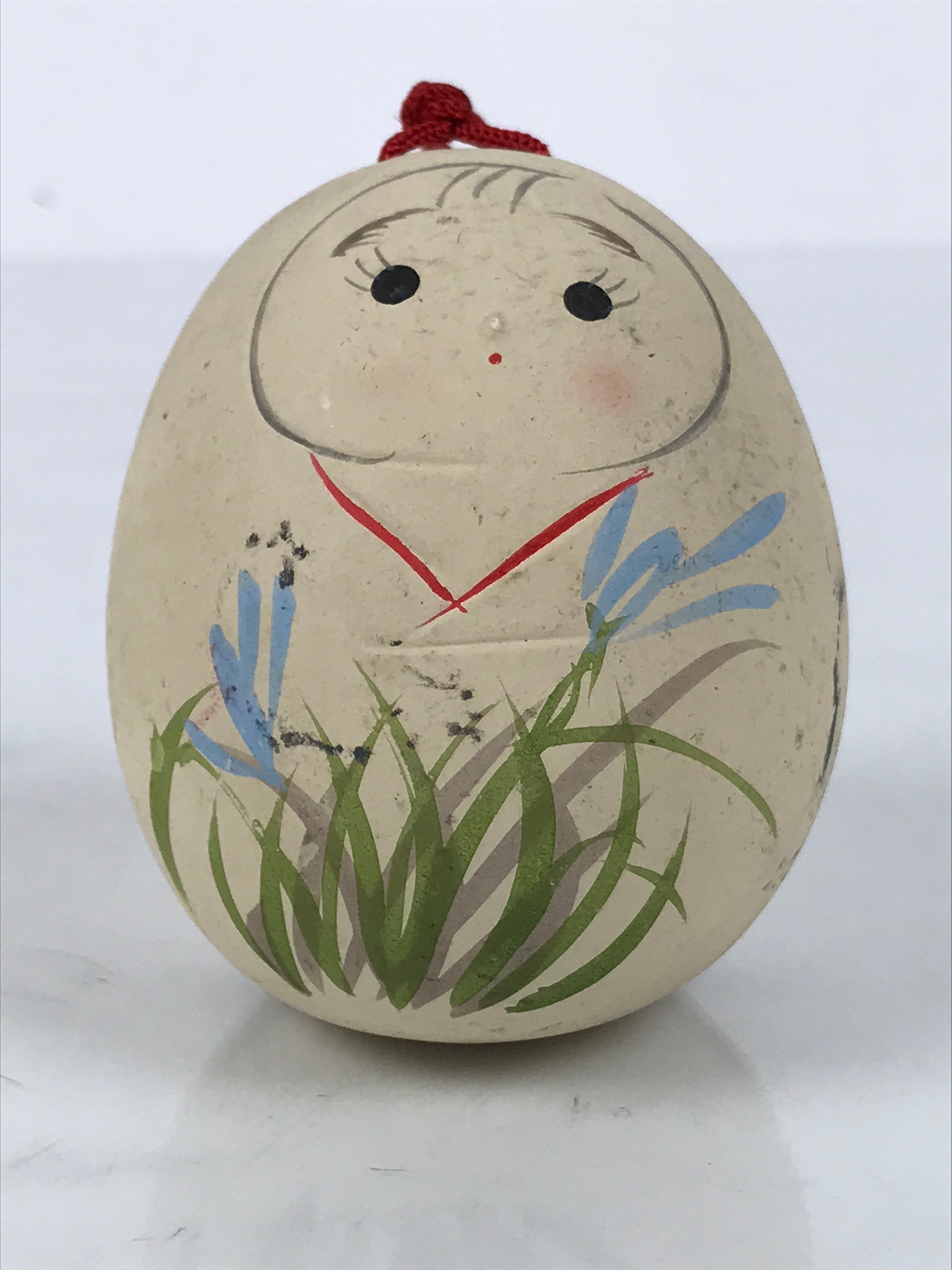 Japanese Clay Bell Dorei Hime Daruma Vtg Tsuchi-Suzu Flower Kimono Beige DR633