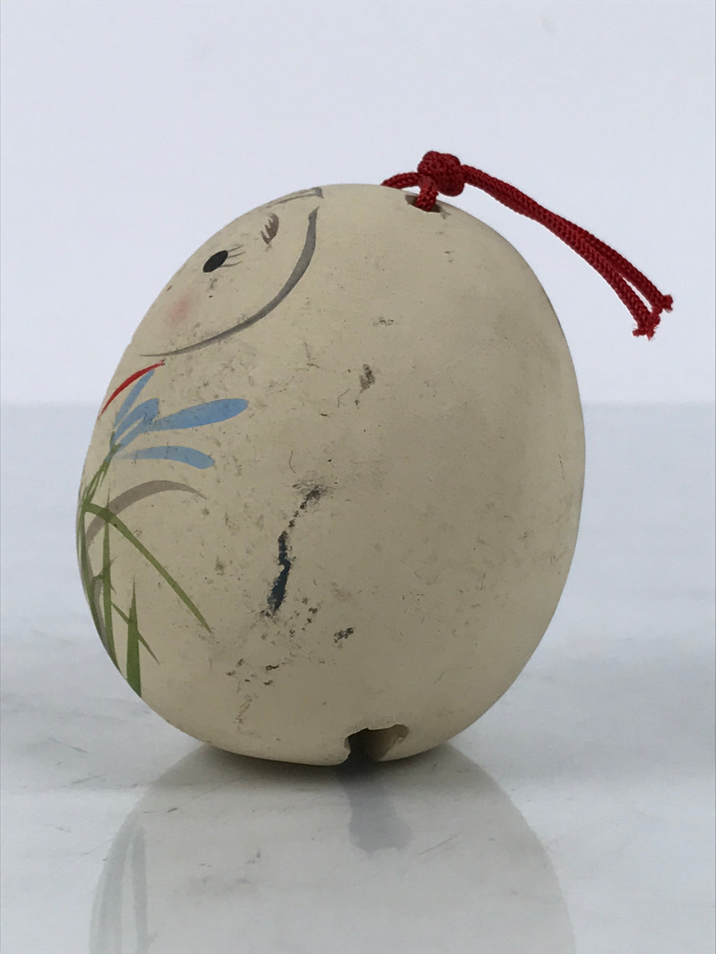 Japanese Clay Bell Dorei Hime Daruma Vtg Tsuchi-Suzu Flower Kimono Beige DR633
