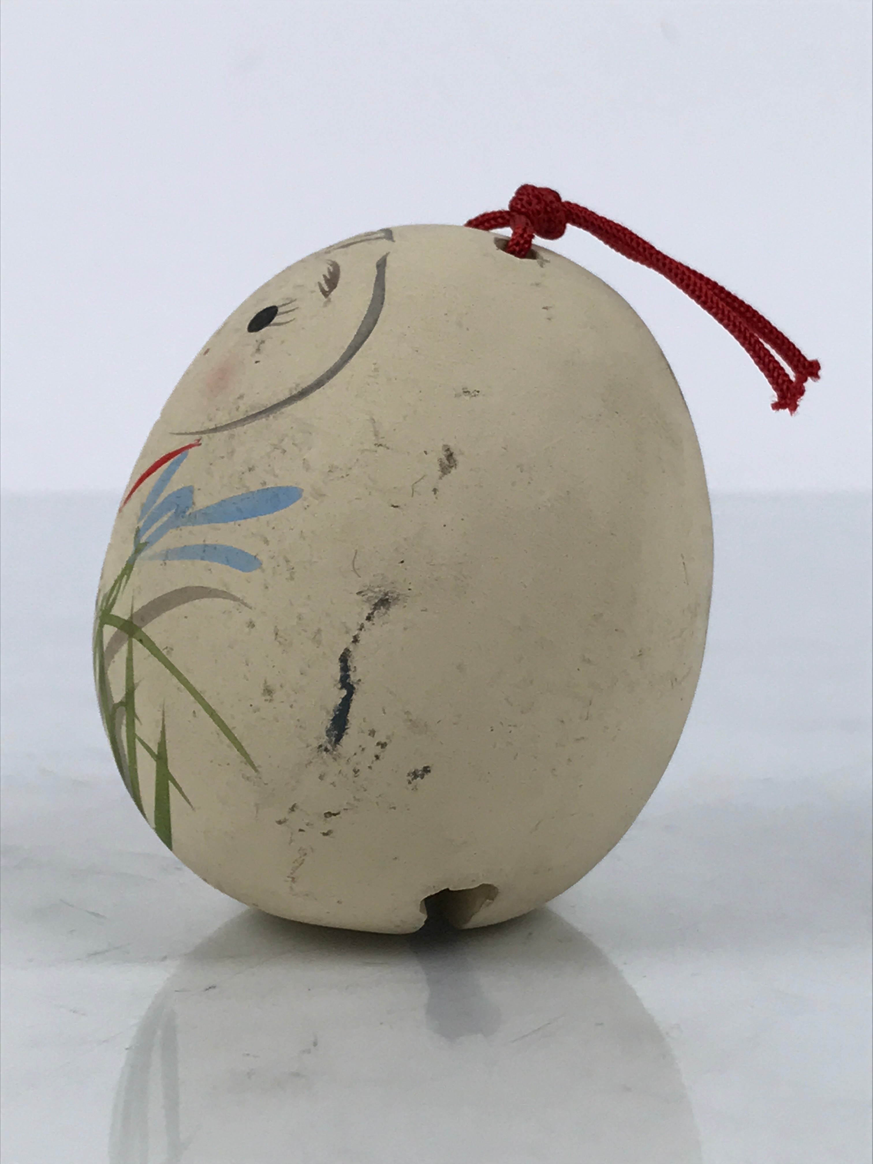 Japanese Clay Bell Dorei Hime Daruma Vtg Tsuchi-Suzu Flower Kimono Beige DR633