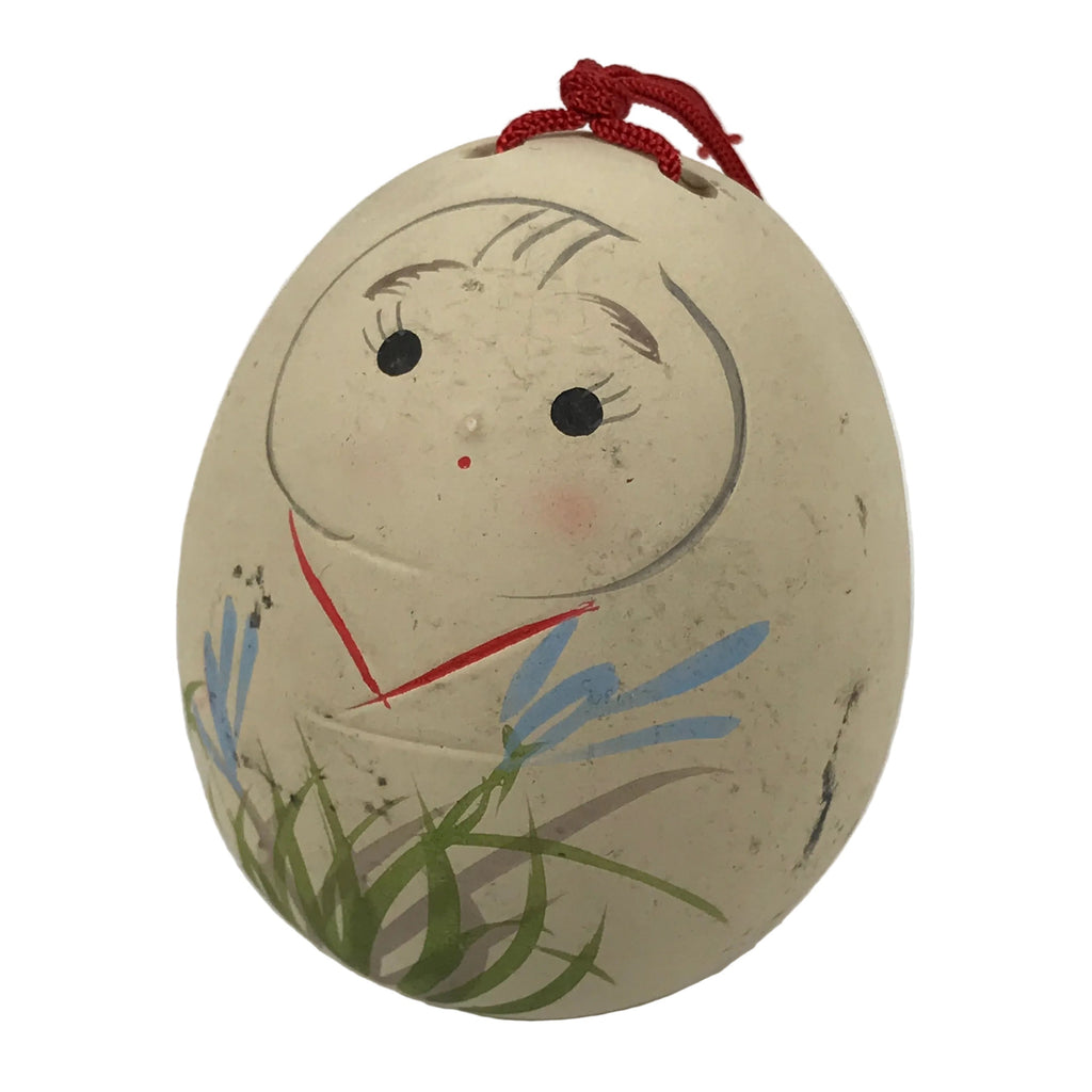 Japanese Clay Bell Dorei Hime Daruma Vtg Tsuchi-Suzu Flower Kimono Beige DR633