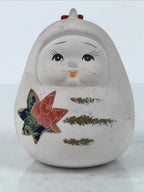 Japanese Clay Bell Dorei Hime Daruma Vtg Tsuchi-Suzu Momiji Peony White DR646