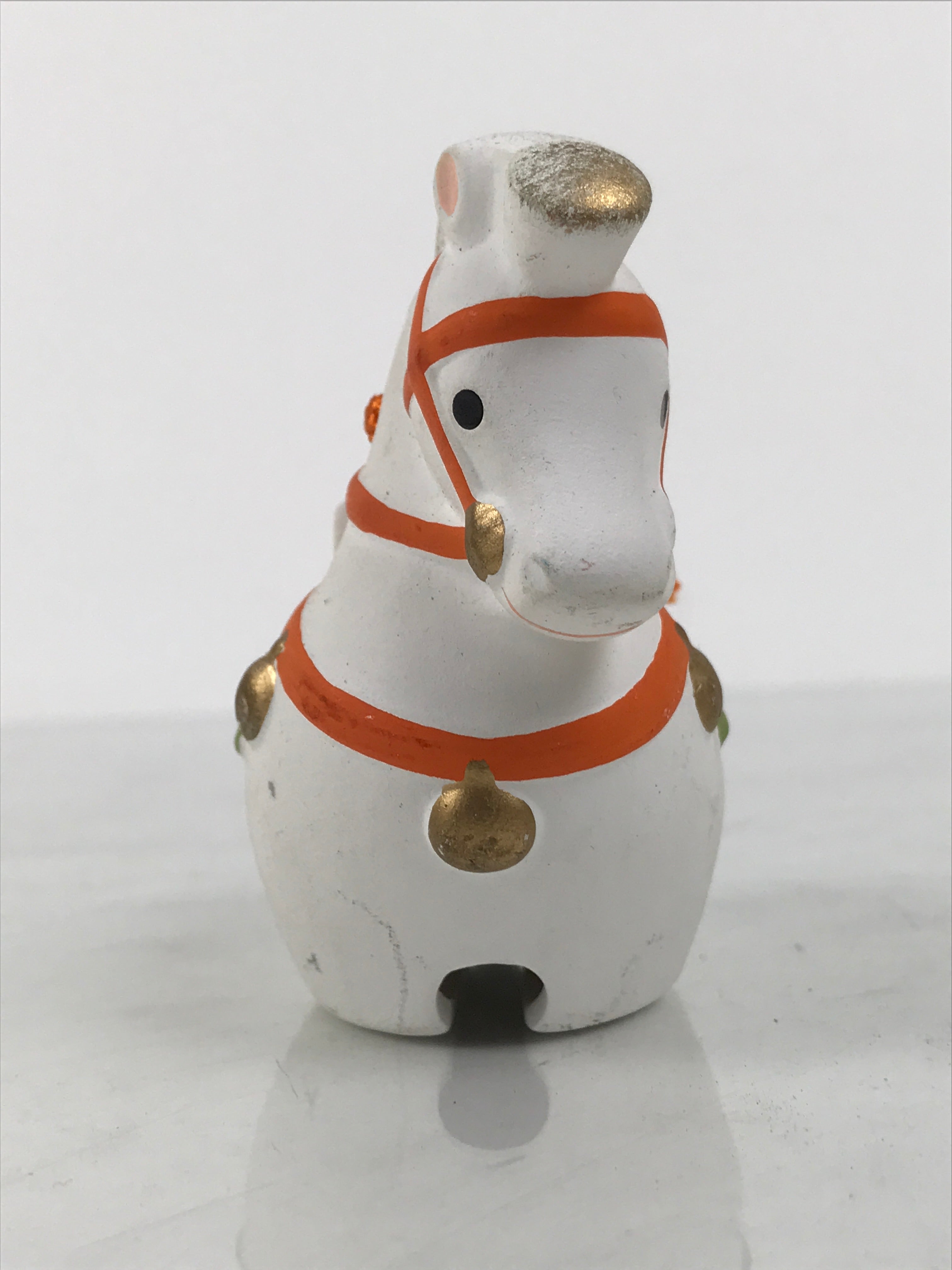 Japanese Clay Bell Dorei Horse Vtg Tsuchi-Suzu Zodiac Animal Uma White DR661