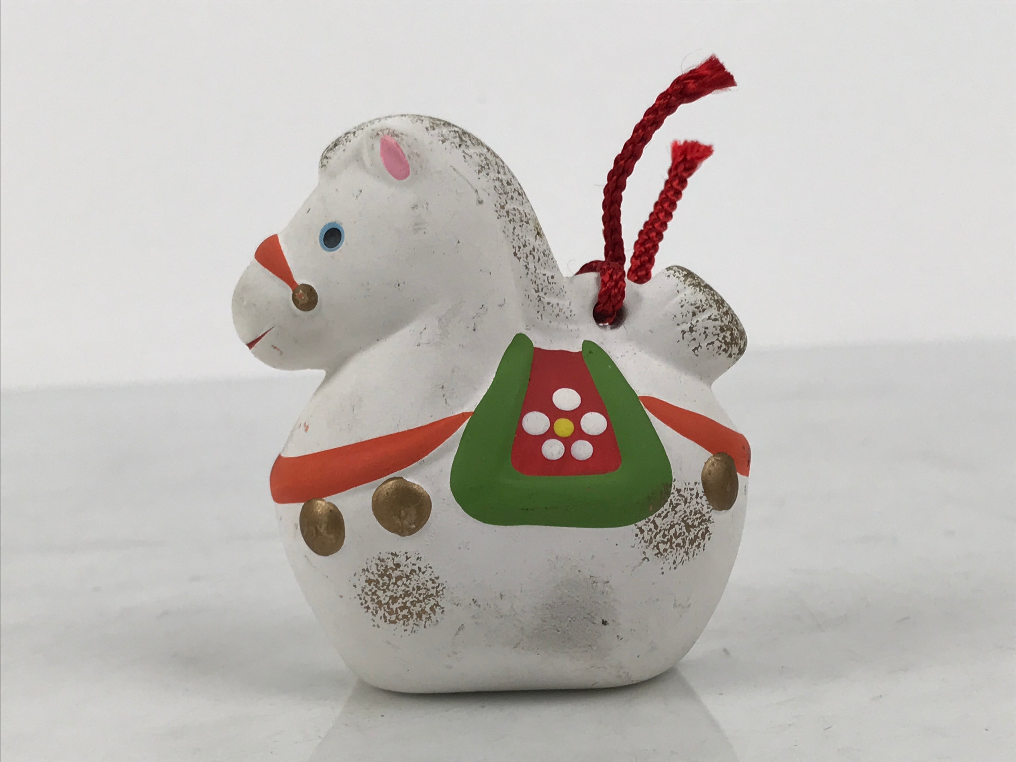 Japanese Clay Bell Dorei Horse Vtg Tsuchi-Suzu Zodiac Animal Uma White DR672