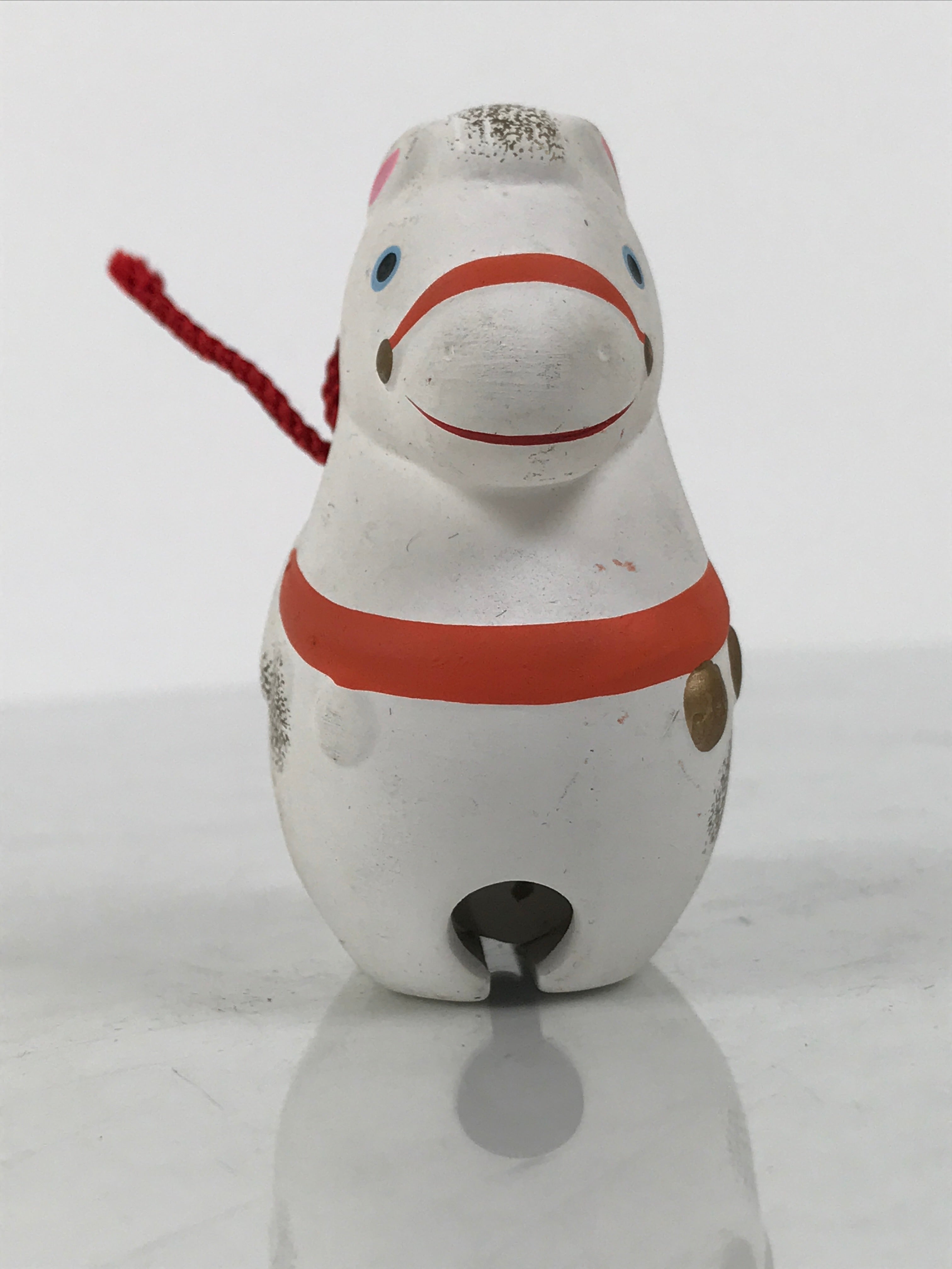 Japanese Clay Bell Dorei Horse Vtg Tsuchi-Suzu Zodiac Animal Uma White DR672