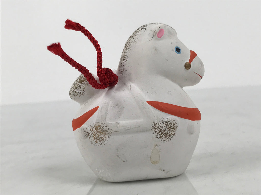 Japanese Clay Bell Dorei Horse Vtg Tsuchi-Suzu Zodiac Animal Uma White DR672