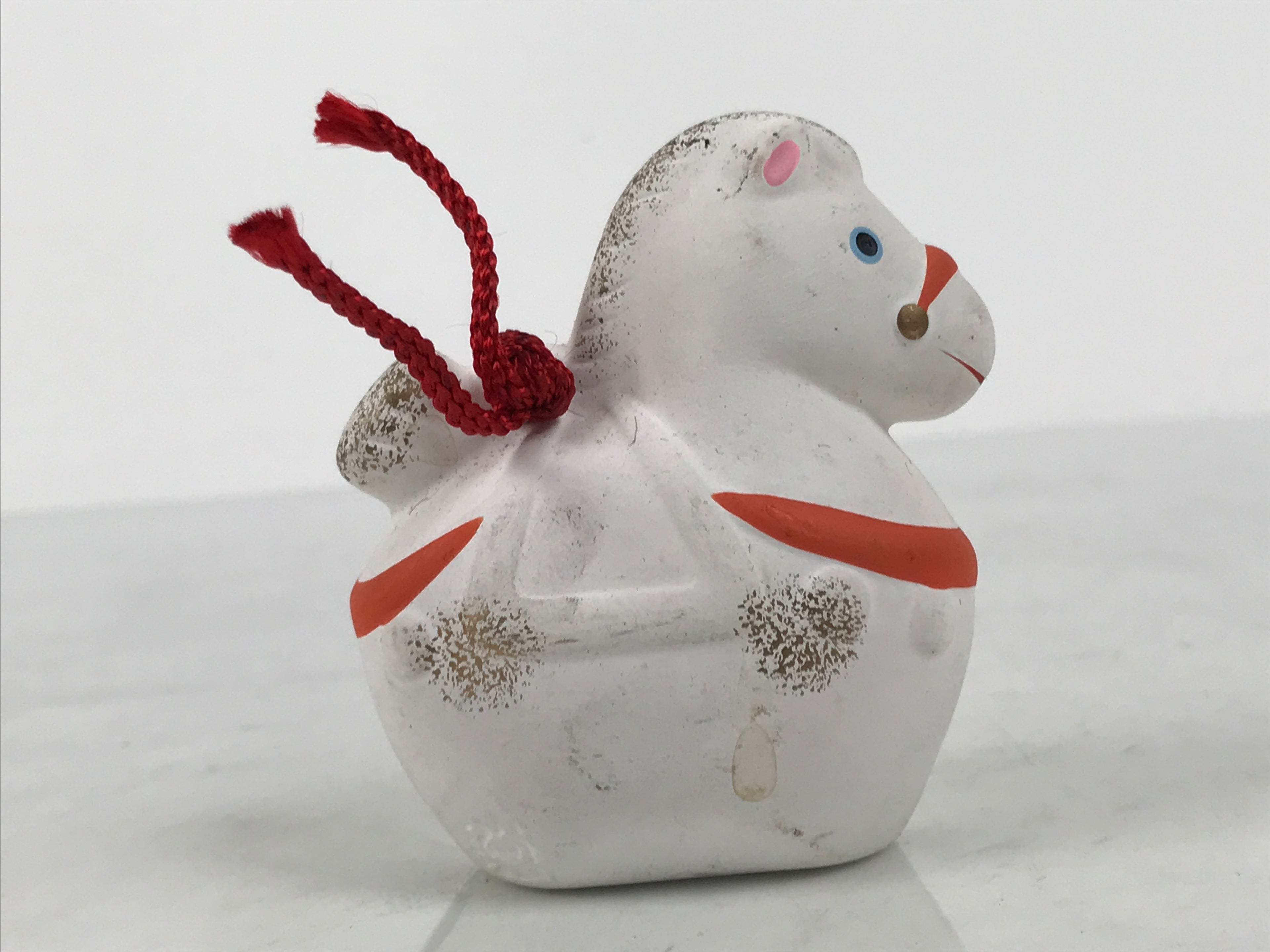 Japanese Clay Bell Dorei Horse Vtg Tsuchi-Suzu Zodiac Animal Uma White DR672