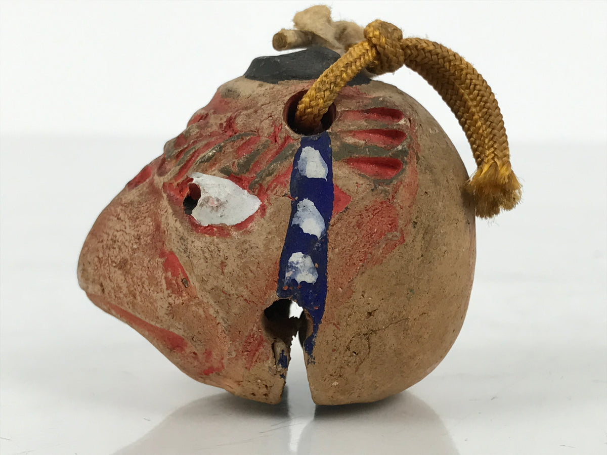 Japanese Clay Bell Dorei Karasu Tengu Vtg Tsuchi-Suzu Yokai Folklore Brown DR626