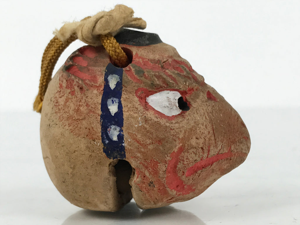 Japanese Clay Bell Dorei Karasu Tengu Vtg Tsuchi-Suzu Yokai Folklore Brown DR626