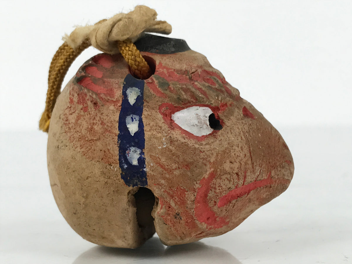 Japanese Clay Bell Dorei Karasu Tengu Vtg Tsuchi-Suzu Yokai Folklore Brown DR626