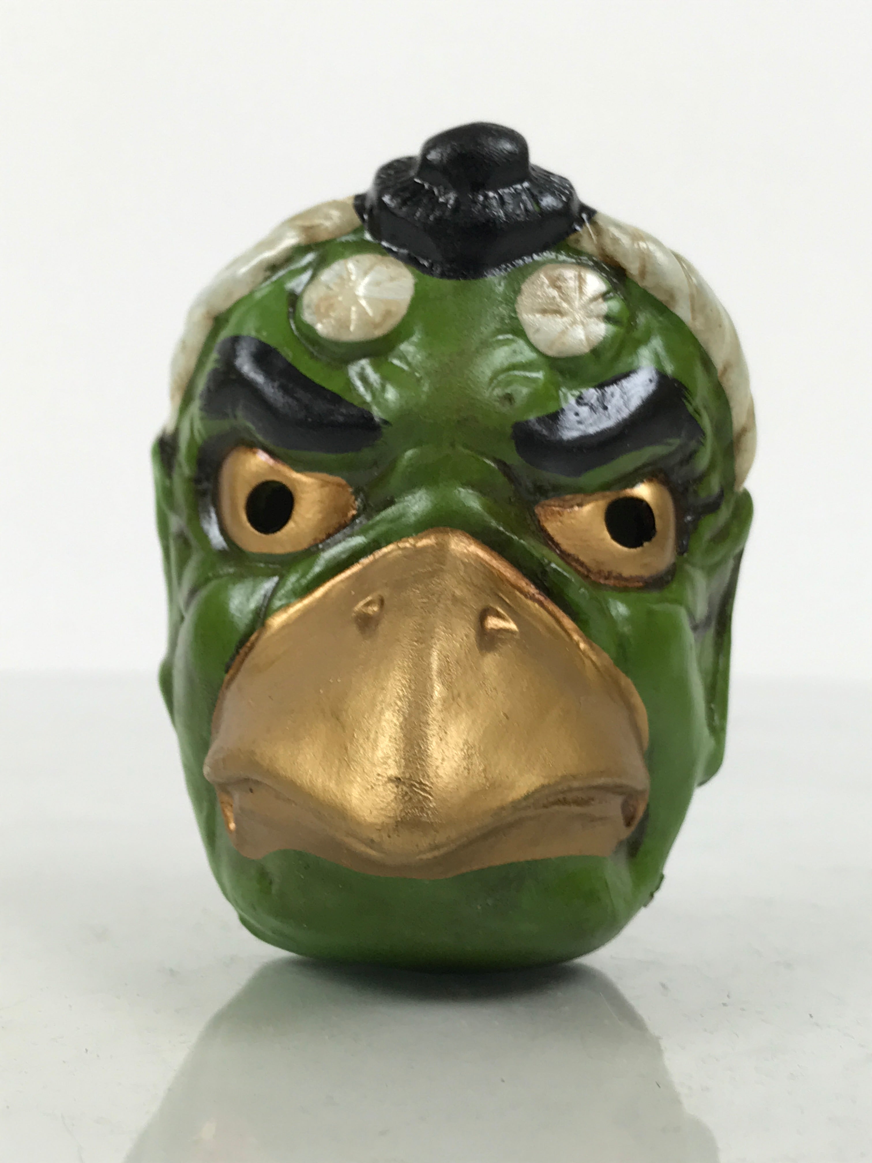 Japanese Clay Bell Dorei Karasu Tengu Vtg Tsuchi-Suzu Yokai Folklore Green DR666