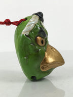 Japanese Clay Bell Dorei Karasu Tengu Vtg Tsuchi-Suzu Yokai Folklore Green DR666