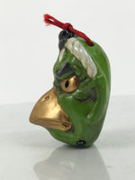 Japanese Clay Bell Dorei Karasu Tengu Vtg Tsuchi-Suzu Yokai Folklore Green DR666