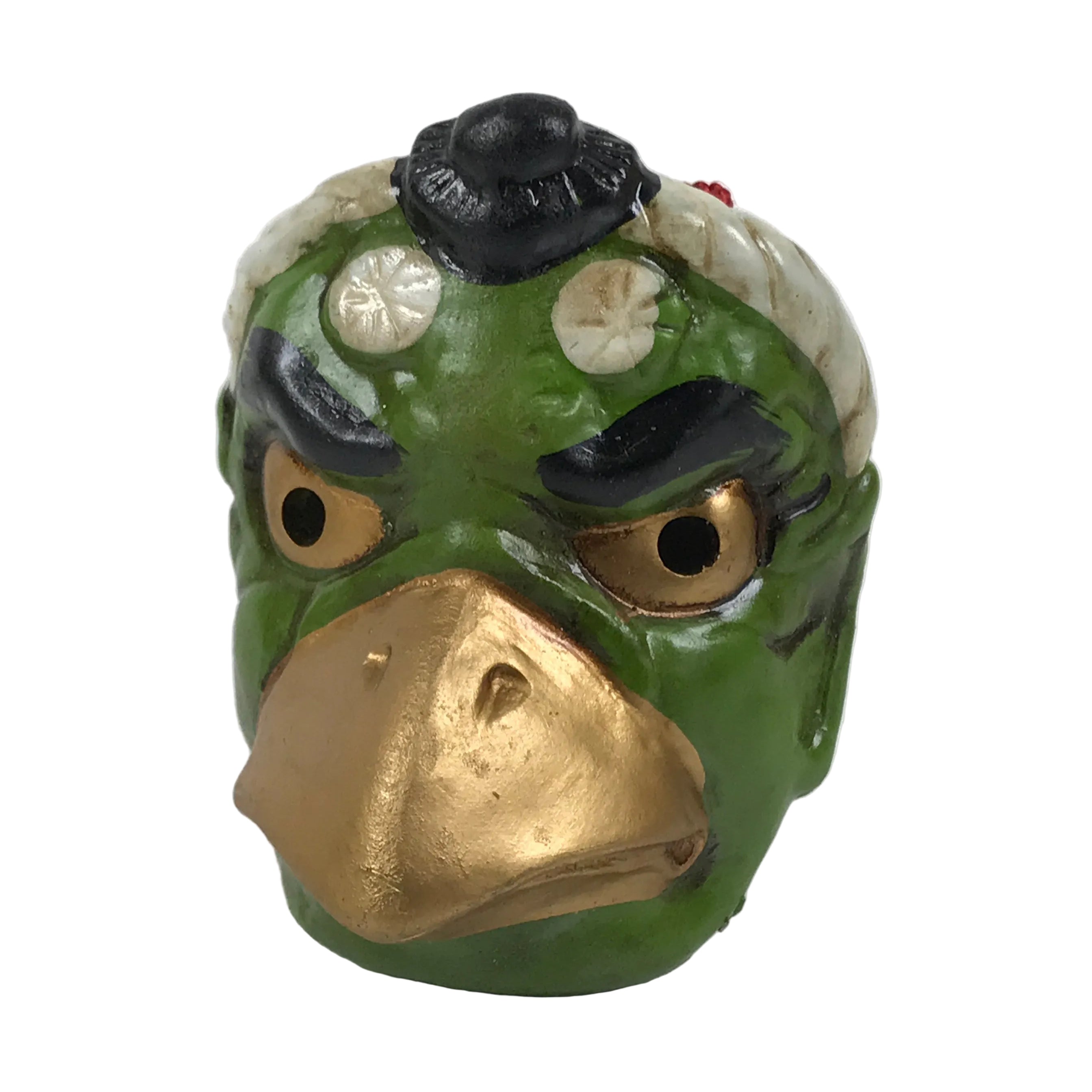Japanese Clay Bell Dorei Karasu Tengu Vtg Tsuchi-Suzu Yokai Folklore Green DR666