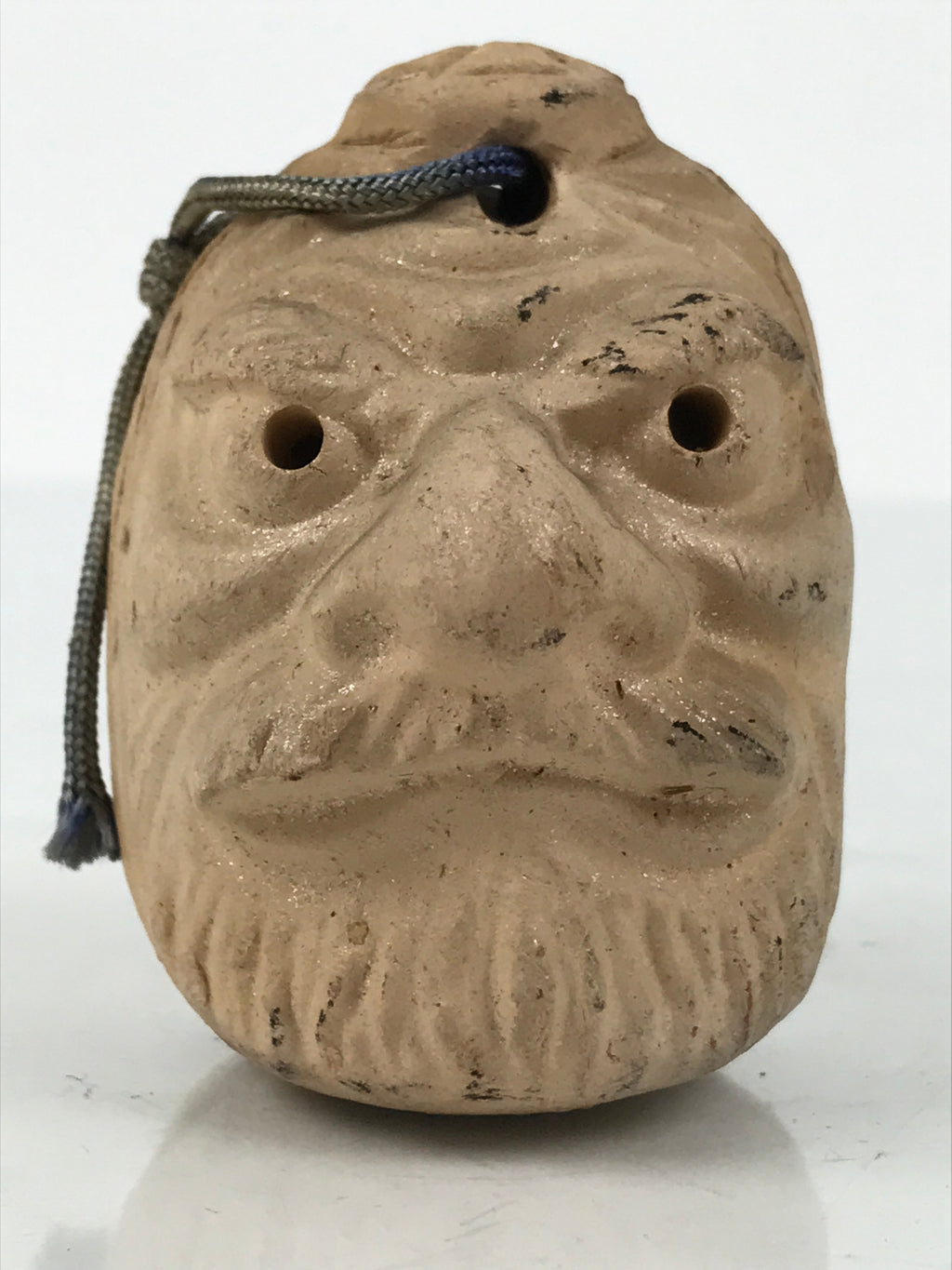 Japanese Clay Bell Dorei Kashira Head Vtg Tsuchi-Suzu Mt. Aso Daruma Beige DR631