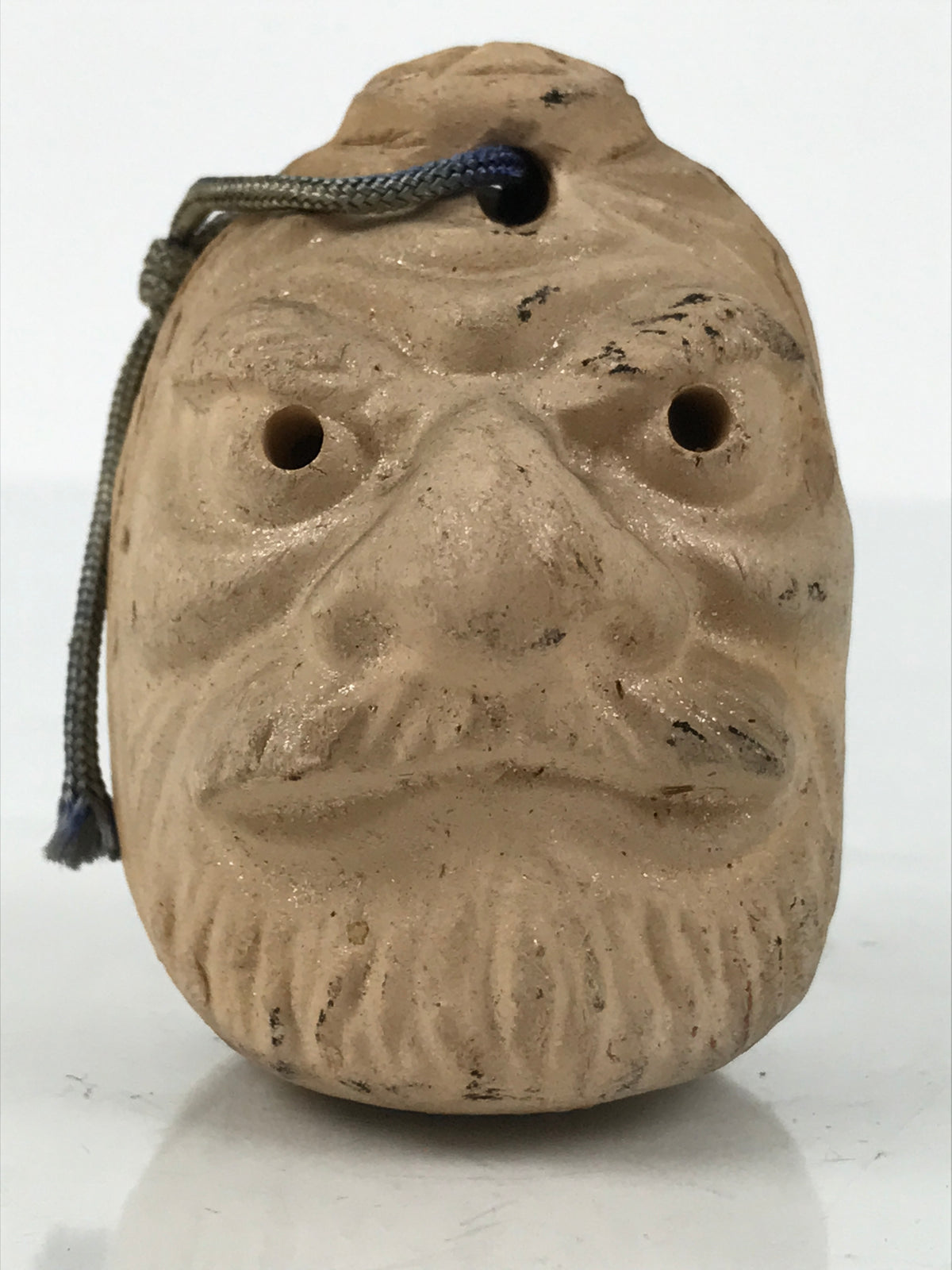 Japanese Clay Bell Dorei Kashira Head Vtg Tsuchi-Suzu Mt. Aso Daruma Beige DR631