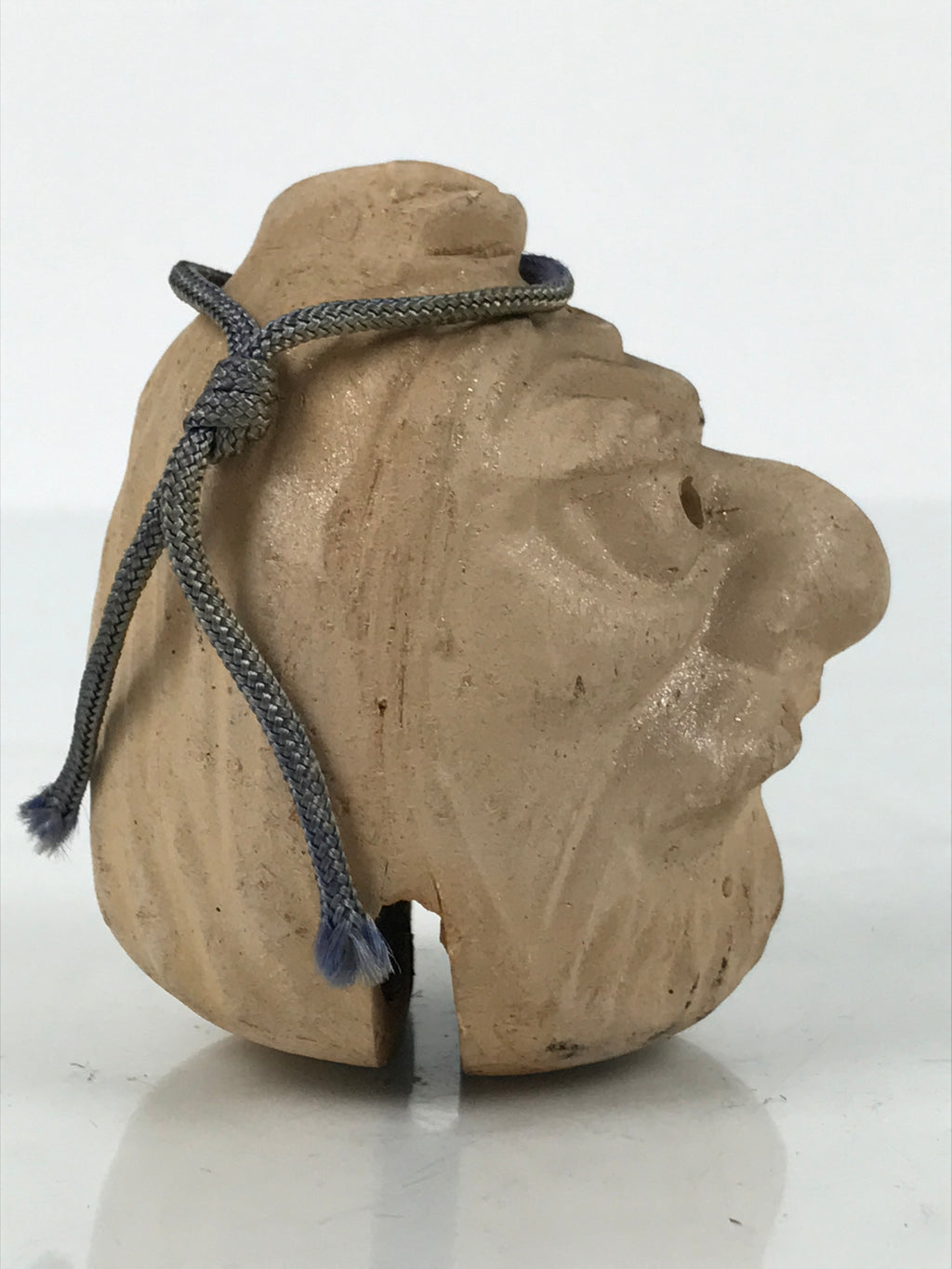 Japanese Clay Bell Dorei Kashira Head Vtg Tsuchi-Suzu Mt. Aso Daruma Beige DR631