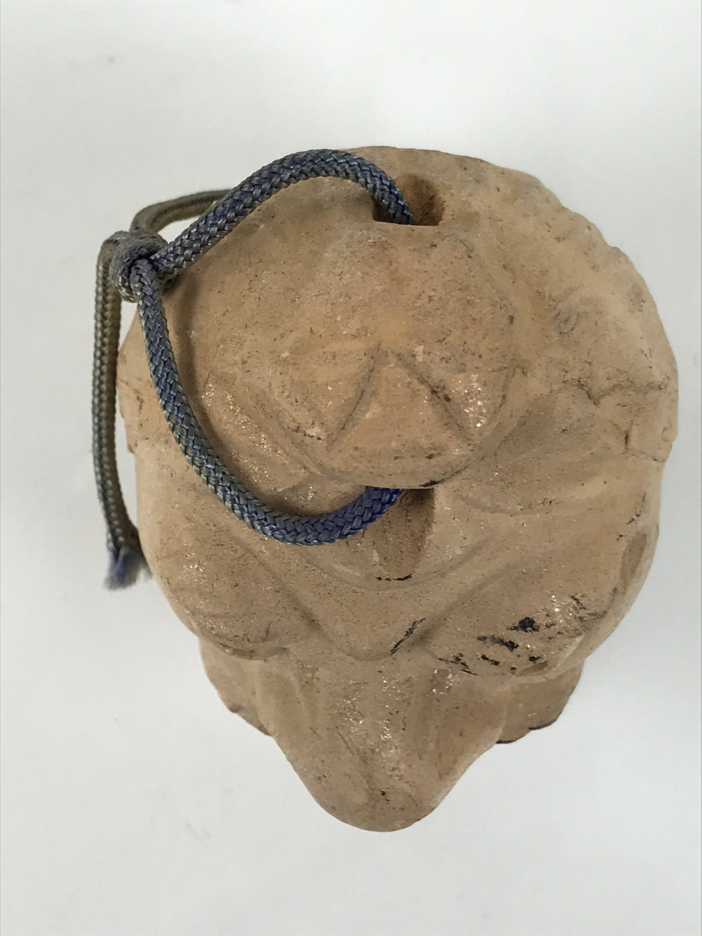Japanese Clay Bell Dorei Kashira Head Vtg Tsuchi-Suzu Mt. Aso Daruma Beige DR631