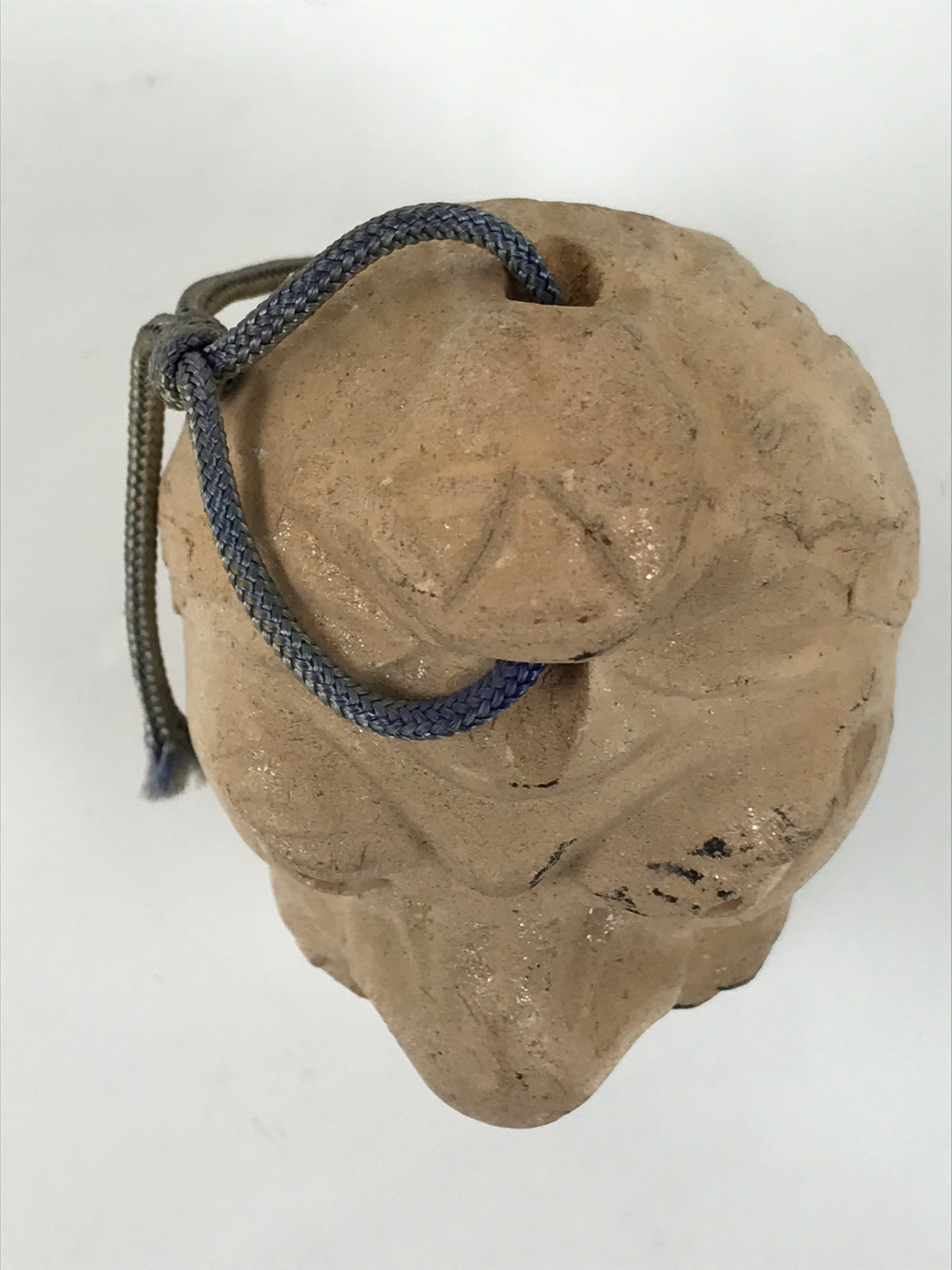 Japanese Clay Bell Dorei Kashira Head Vtg Tsuchi-Suzu Mt. Aso Daruma Beige DR631