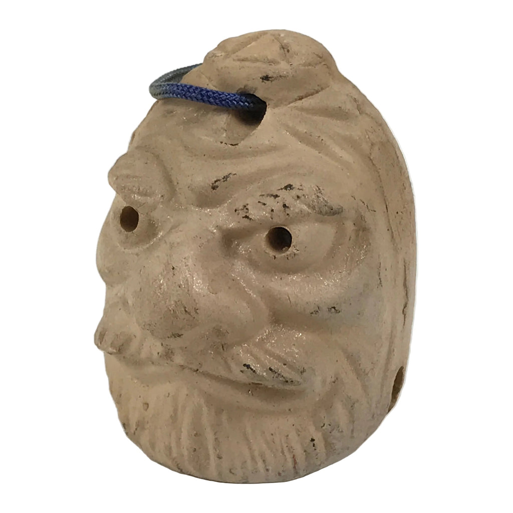 Japanese Clay Bell Dorei Kashira Head Vtg Tsuchi-Suzu Mt. Aso Daruma Beige DR631