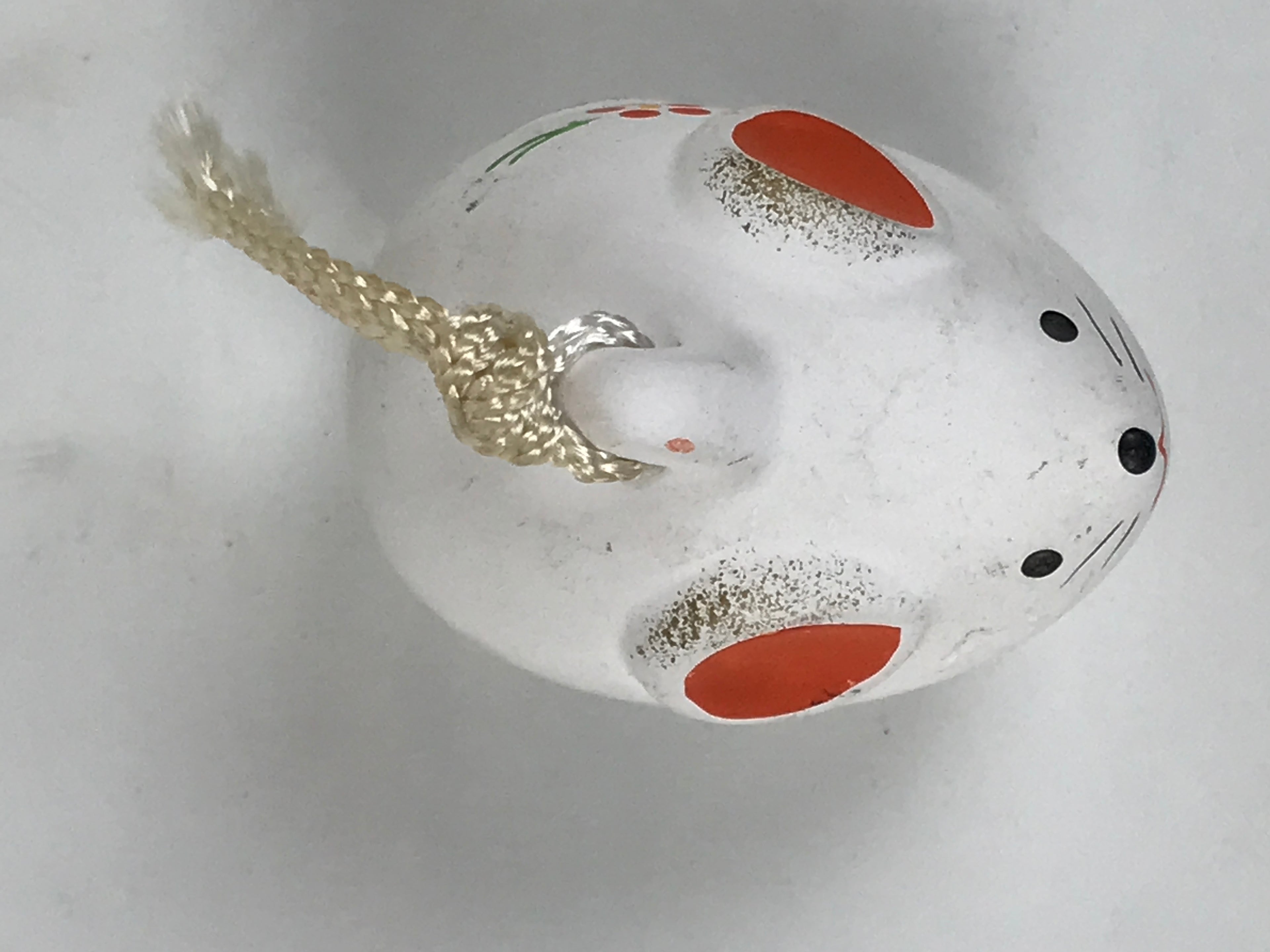 Japanese Clay Bell Dorei Mouse Vtg Tsuchi-Suzu Zodiac Animal Nezumi White DR603