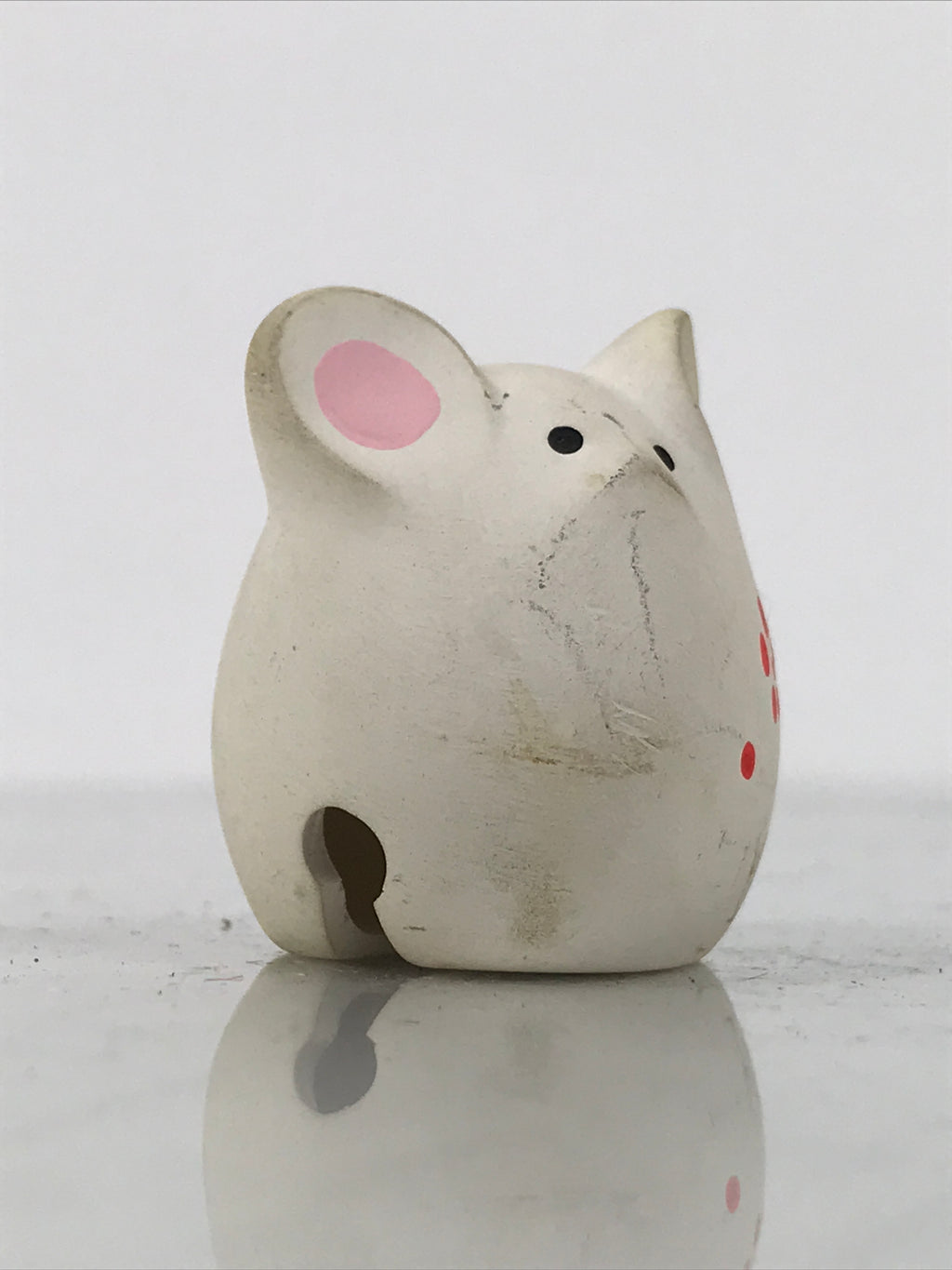 Japanese Clay Bell Dorei Mouse Vtg Tsuchi-Suzu Zodiac Animal Nezumi White DR683