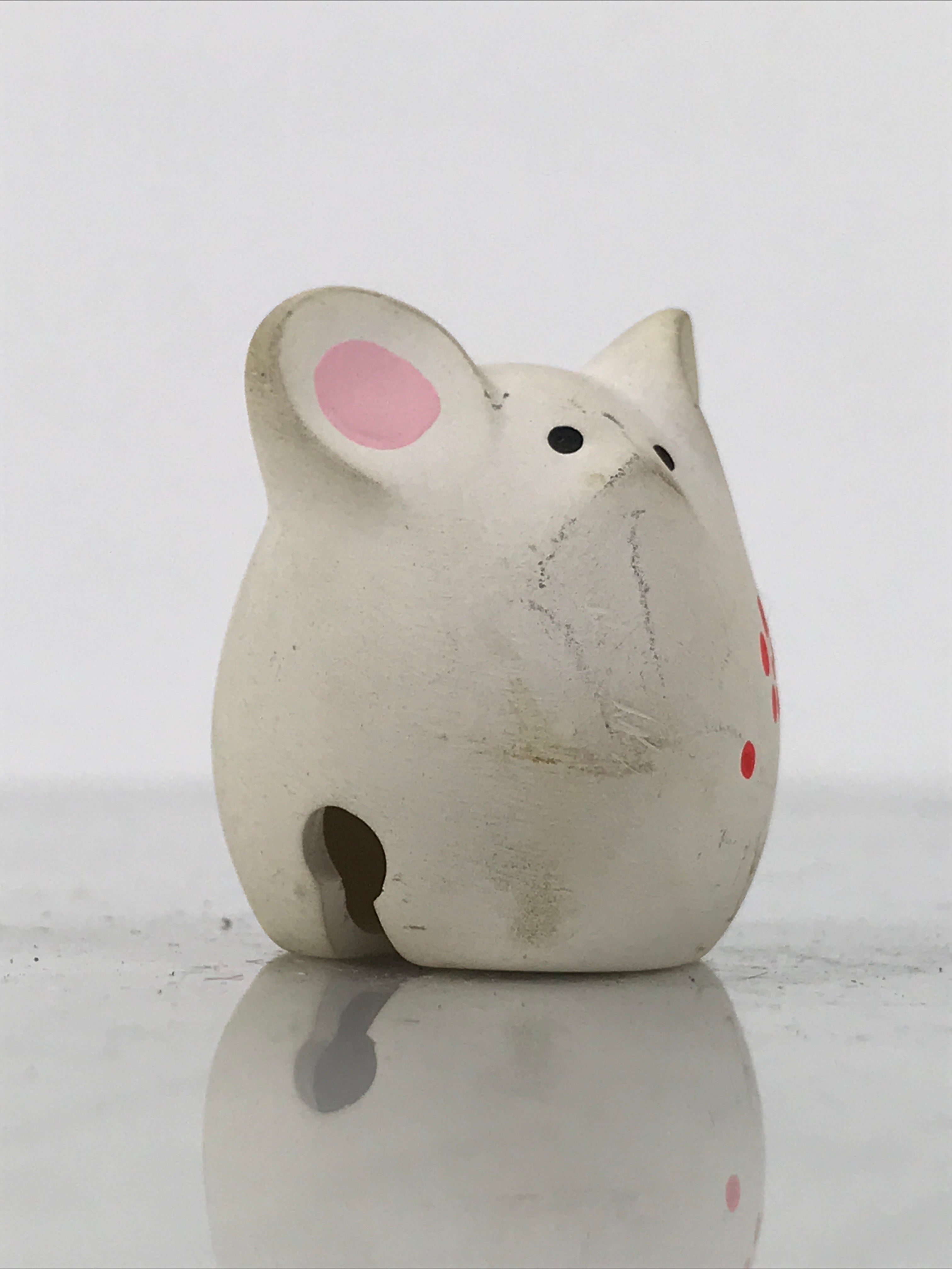 Japanese Clay Bell Dorei Mouse Vtg Tsuchi-Suzu Zodiac Animal Nezumi White DR683