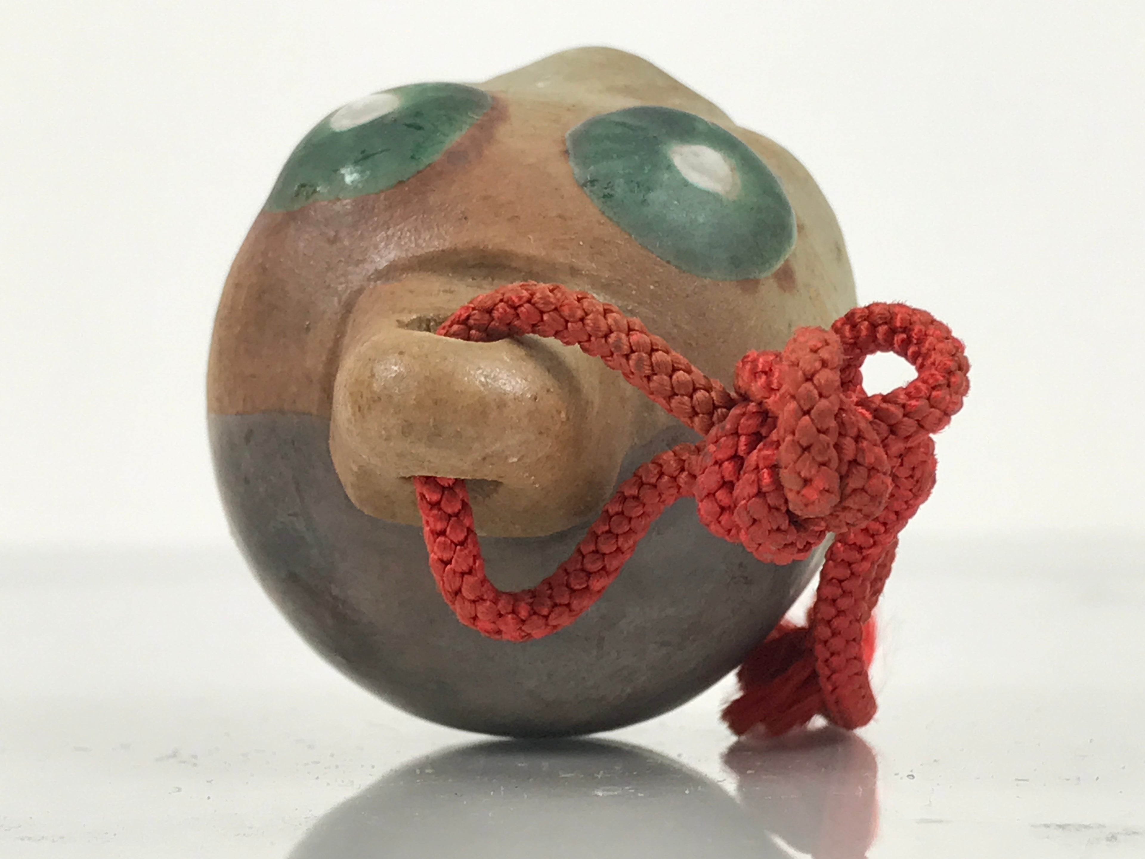 Japanese Clay Bell Dorei Okina Old Man Face Vtg Tsuchi-Suzu Noh Character DR636