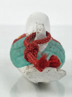 Japanese Clay Bell Dorei Pigeon Vtg Tsuchi-Suzu Hato Bird White Red Green DR629