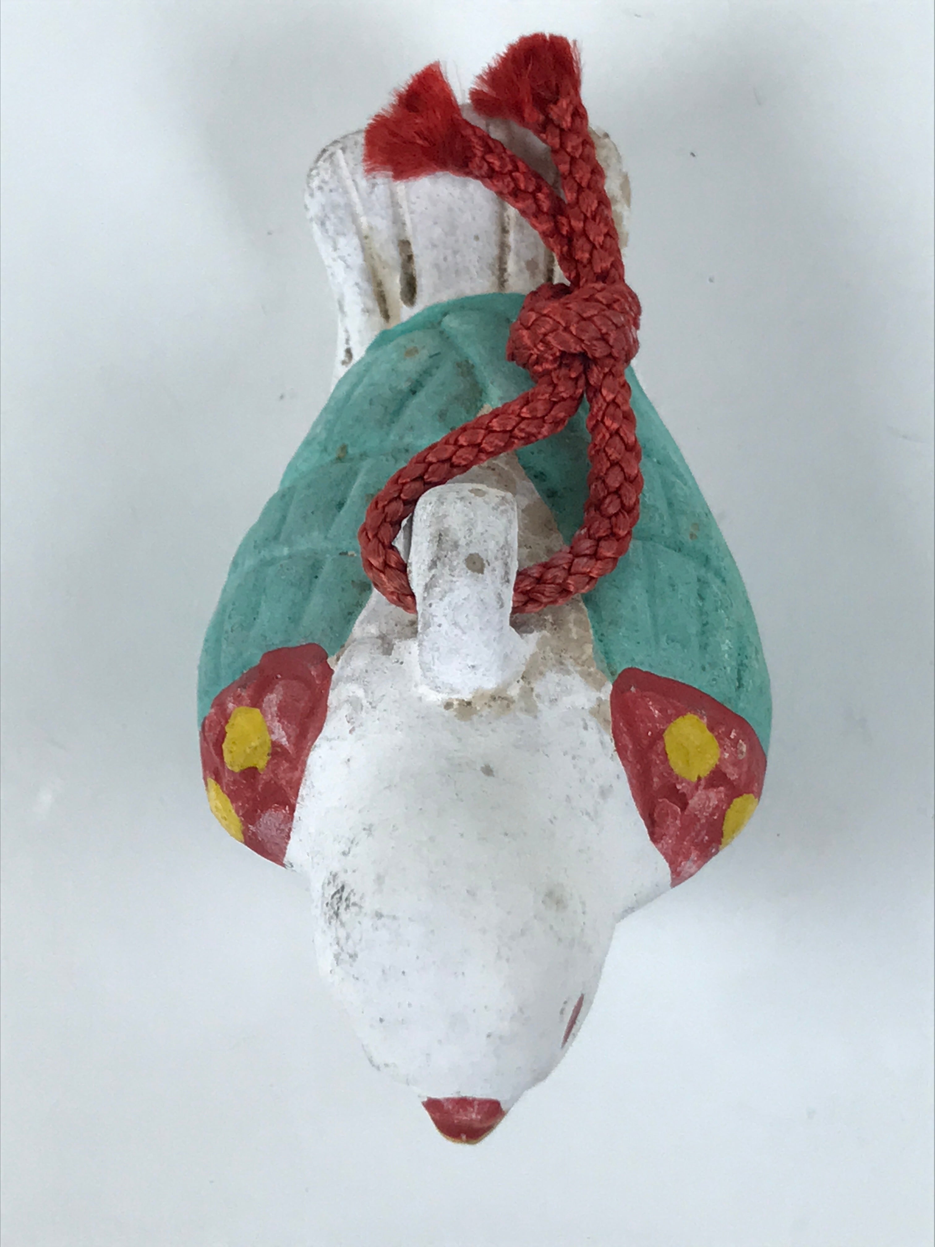 Japanese Clay Bell Dorei Pigeon Vtg Tsuchi-Suzu Hato Bird White Red Green DR629