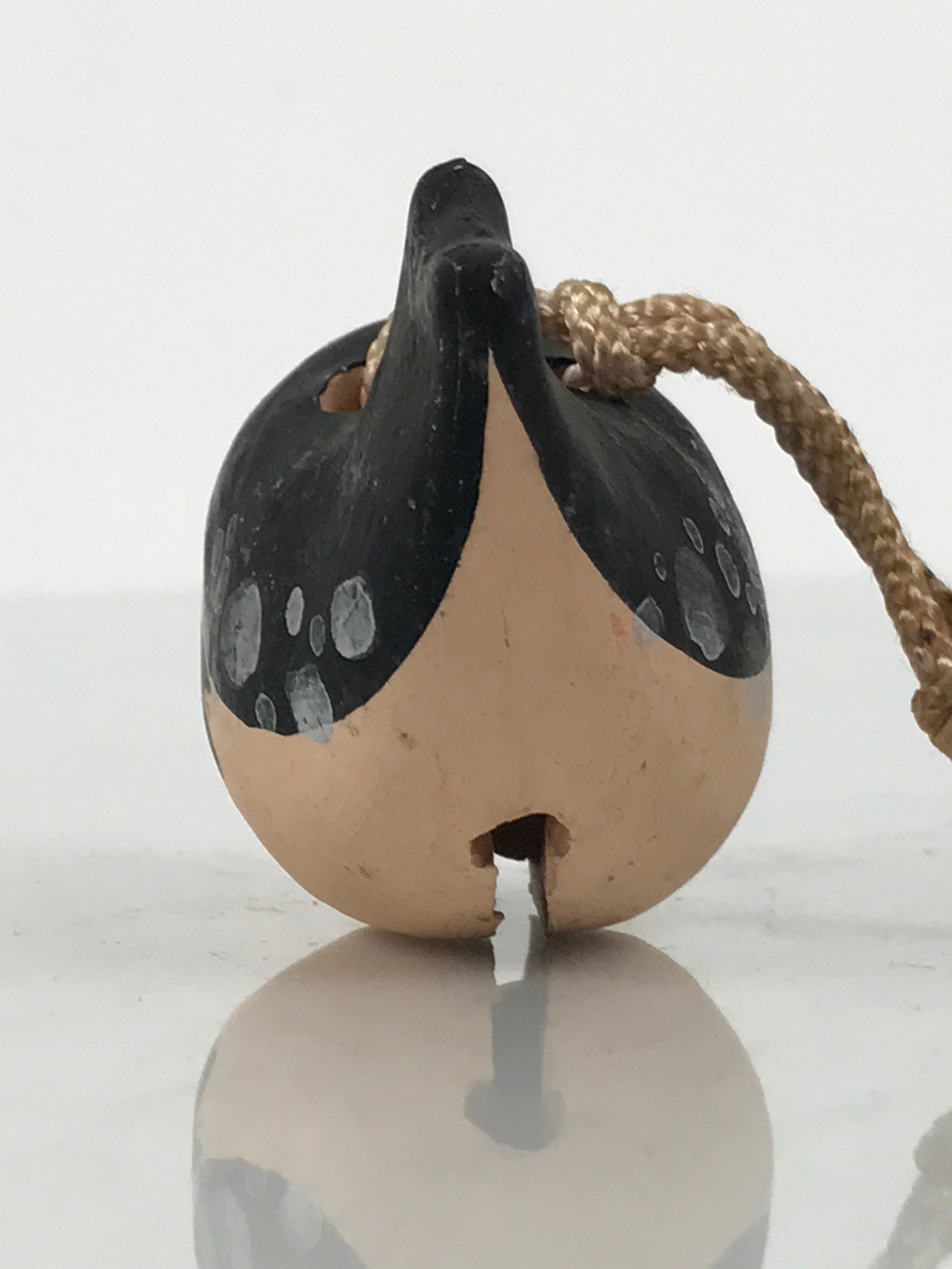 Japanese Clay Bell Dorei Puffer Fish Vtg Tsuchi-Suzu Fugu Black Brown DR674
