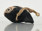 Japanese Clay Bell Dorei Puffer Fish Vtg Tsuchi-Suzu Fugu Black Brown DR674