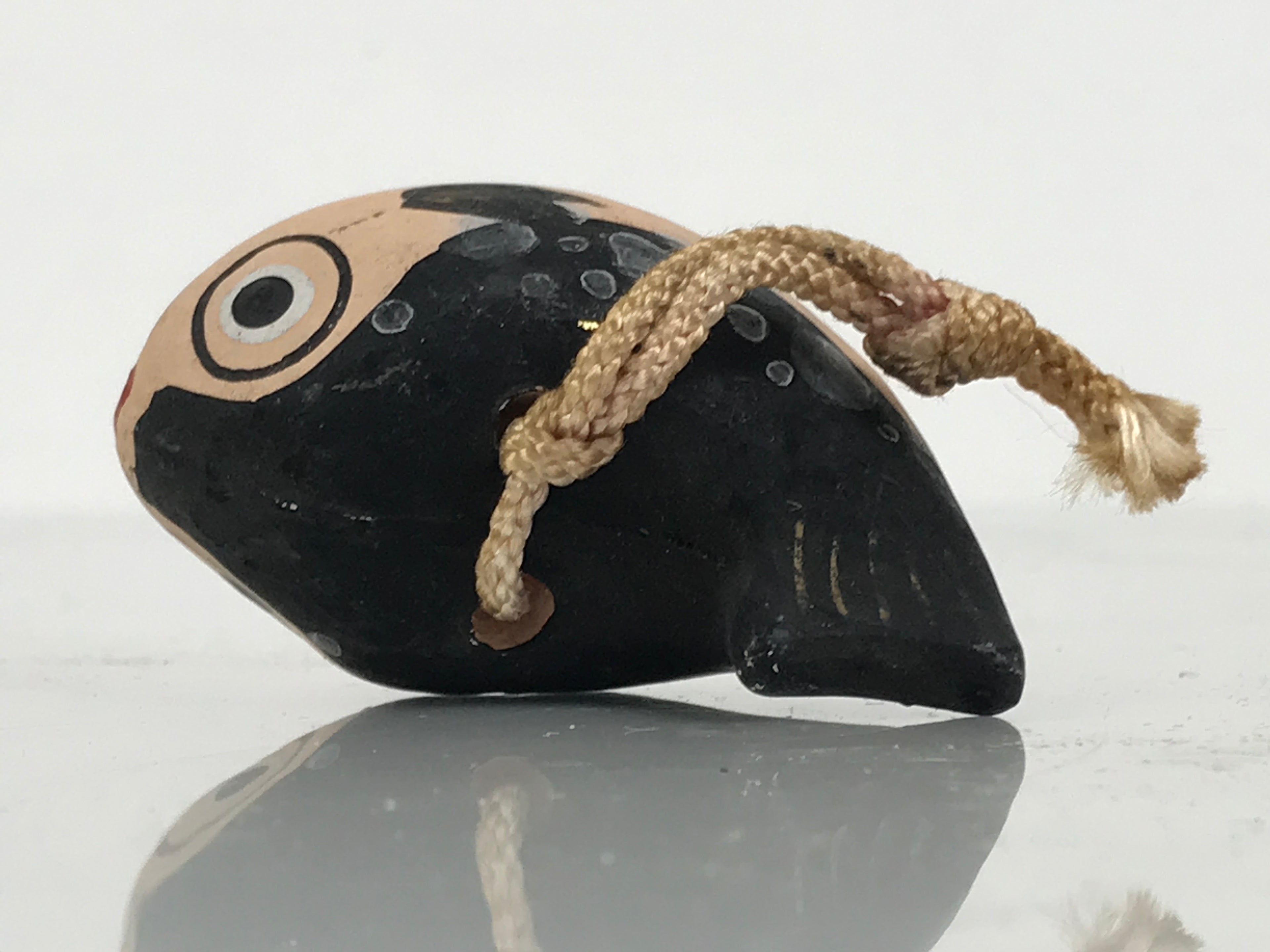 Japanese Clay Bell Dorei Puffer Fish Vtg Tsuchi-Suzu Fugu Black Brown DR674