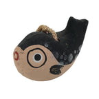 Japanese Clay Bell Dorei Puffer Fish Vtg Tsuchi-Suzu Fugu Black Brown DR674