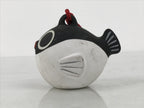 Japanese Clay Bell Dorei Puffer Fish Vtg Tsuchi-Suzu Fugu Black White DR675