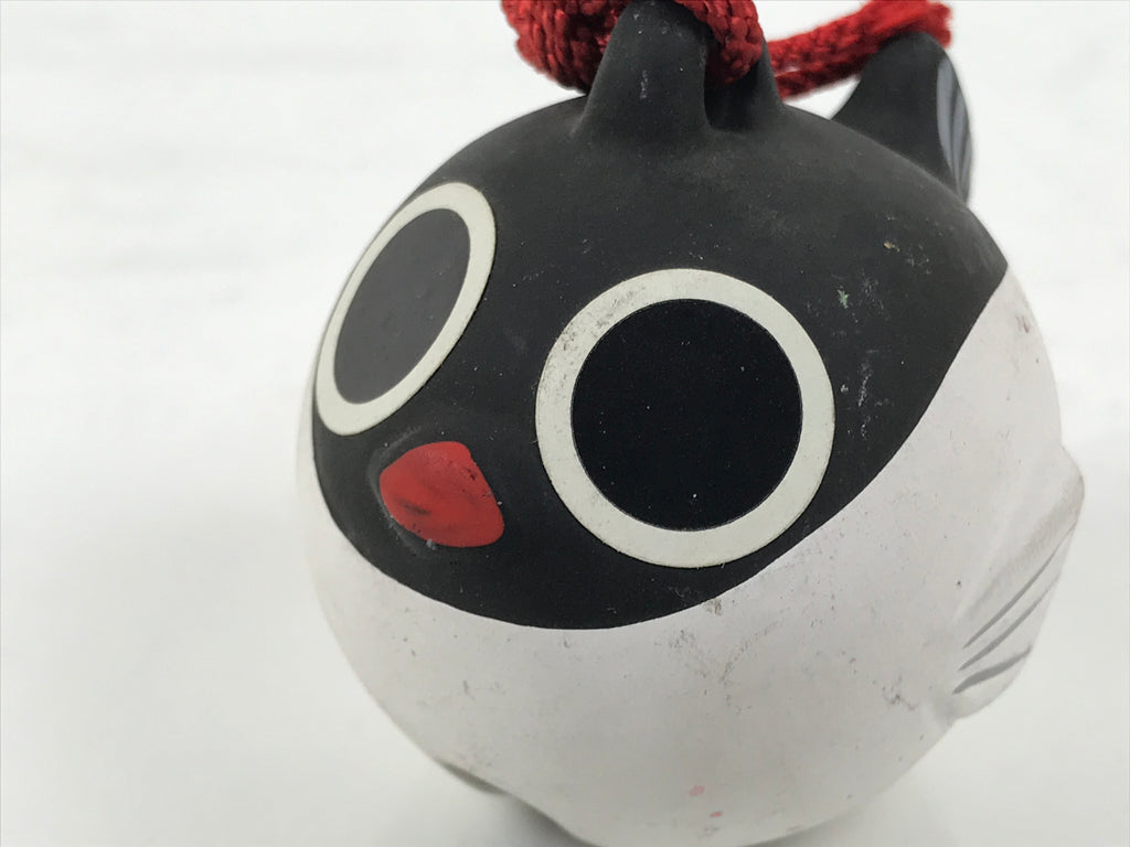 Japanese Clay Bell Dorei Puffer Fish Vtg Tsuchi-Suzu Fugu Black White DR675