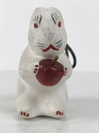 Japanese Clay Bell Dorei Rabbit Vtg Tsuchi-Suzu Zodiac Animal Usagi White DR602