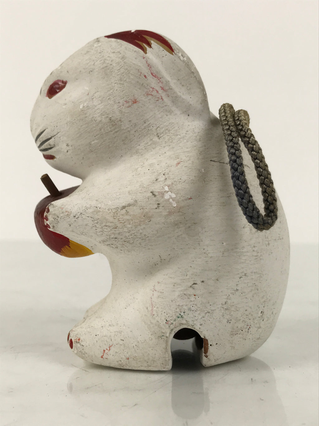 Japanese Clay Bell Dorei Rabbit Vtg Tsuchi-Suzu Zodiac Animal Usagi White DR602
