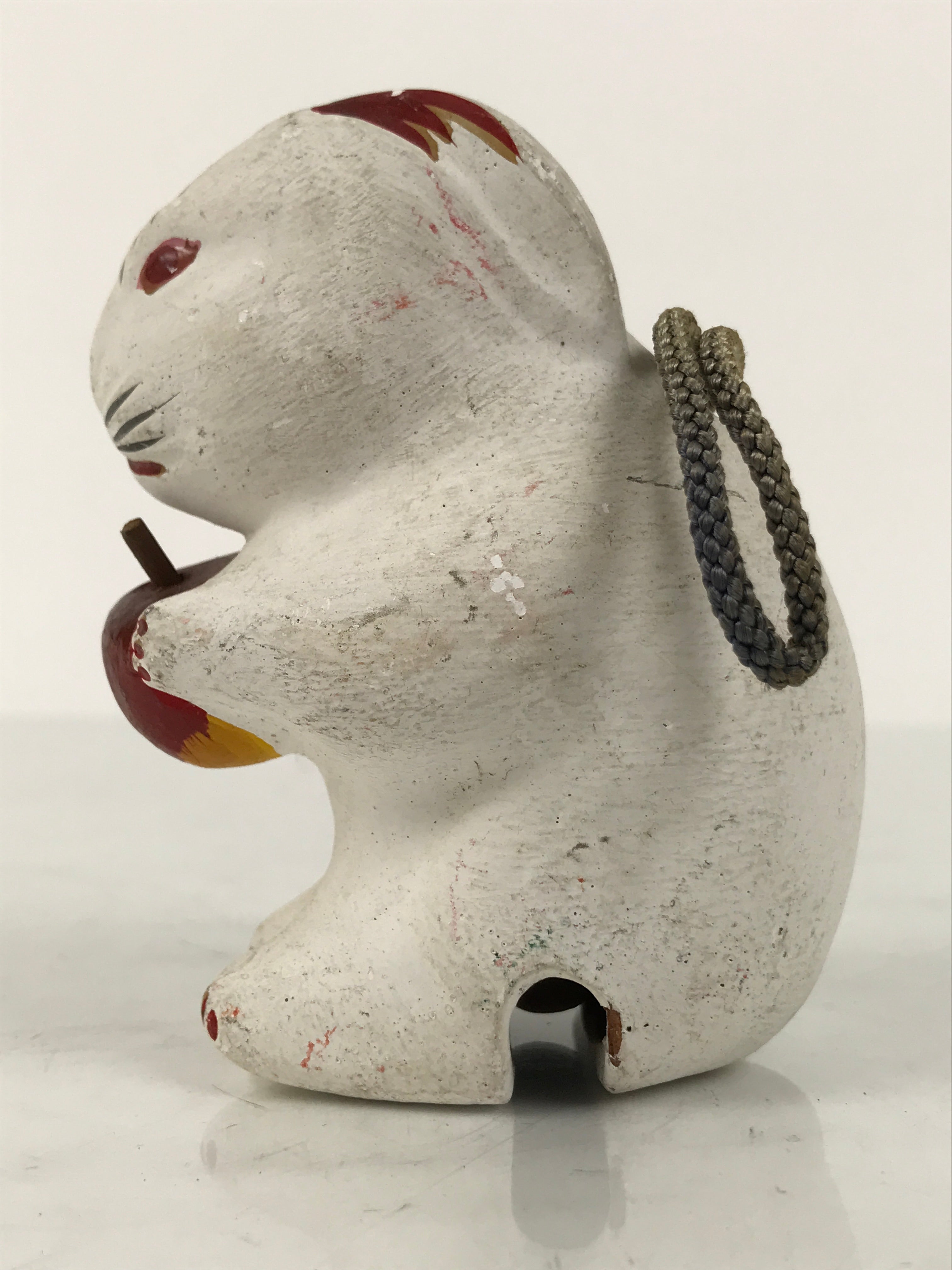Japanese Clay Bell Dorei Rabbit Vtg Tsuchi-Suzu Zodiac Animal Usagi White DR602