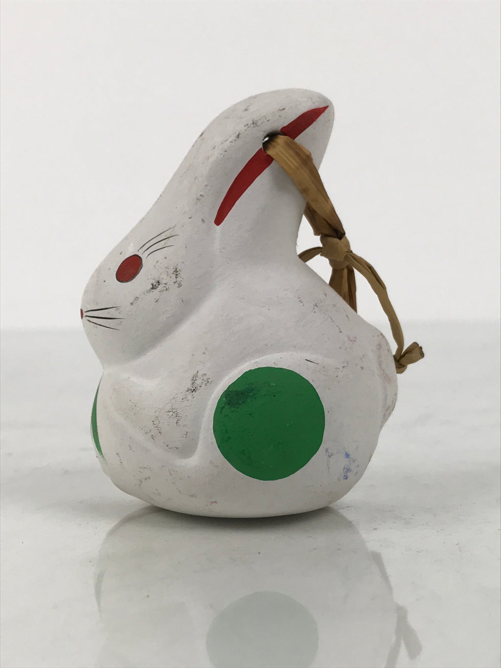 Japanese Clay Bell Dorei Rabbit Vtg Tsuchi-Suzu Zodiac Animal Usagi White DR676