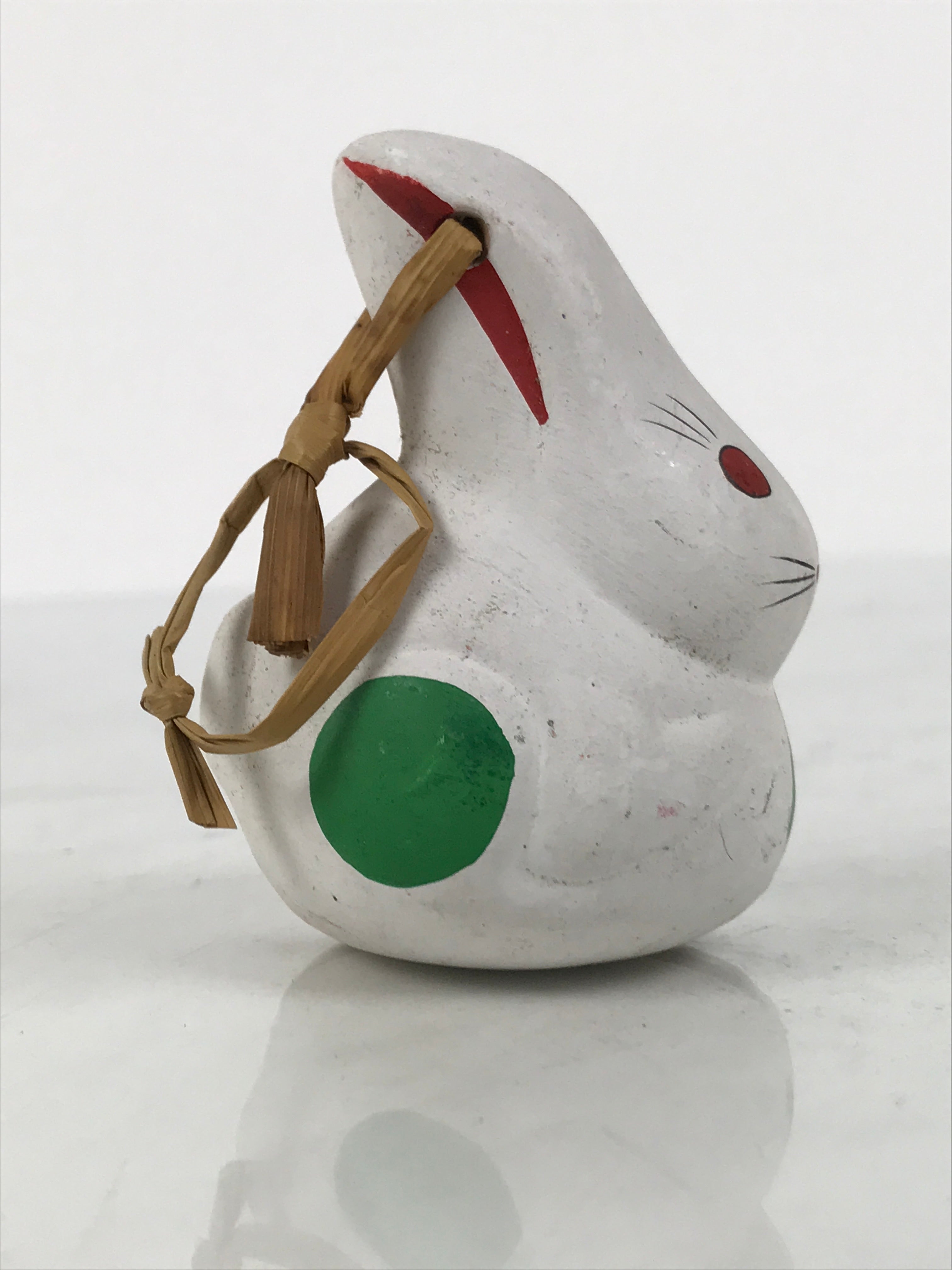 Japanese Clay Bell Dorei Rabbit Vtg Tsuchi-Suzu Zodiac Animal Usagi White DR676