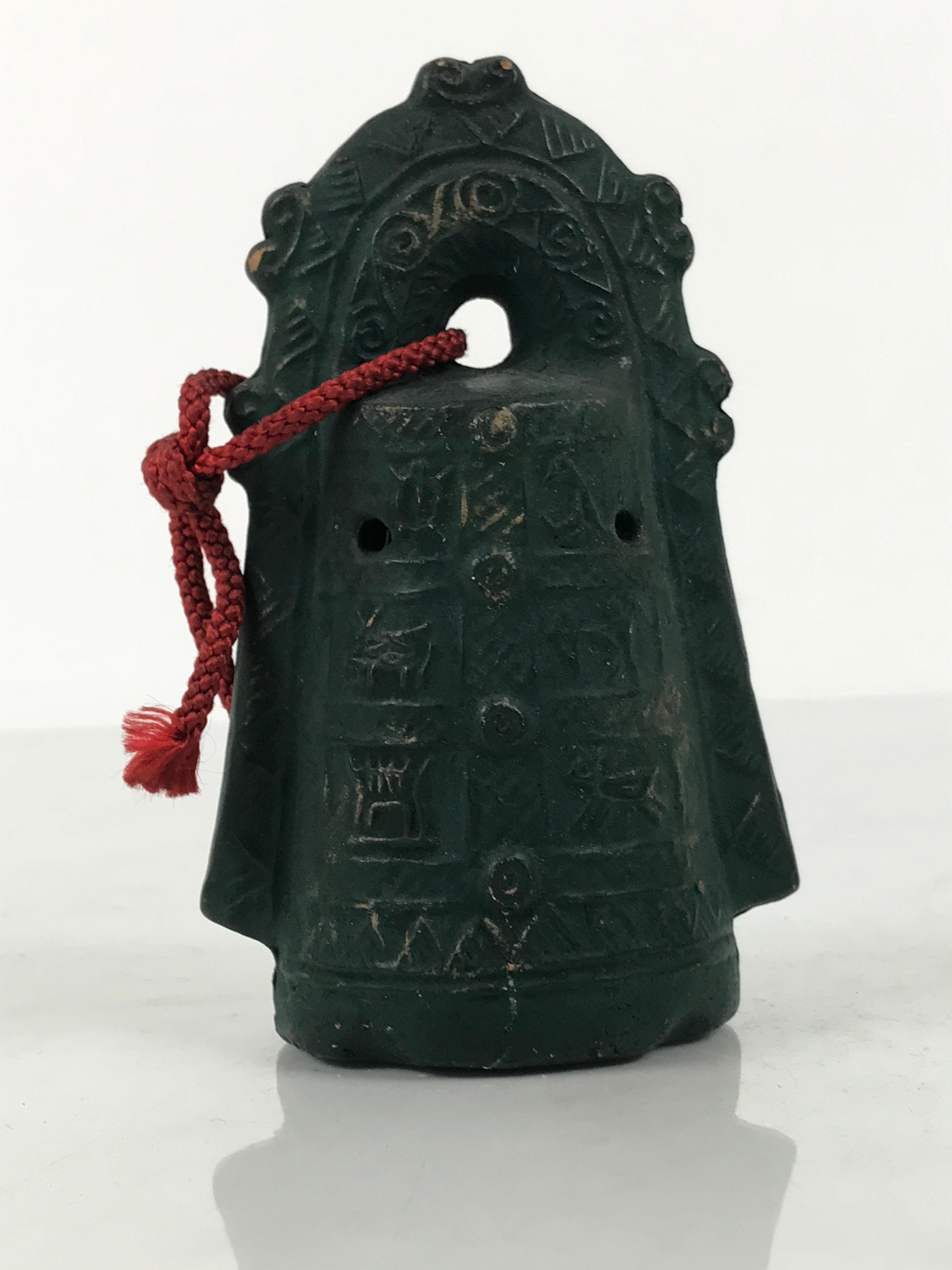 Japanese Clay Bell Dorei Ritual Doutaku Vtg Tsuchi-Suzu Yayoi Period Green DR671