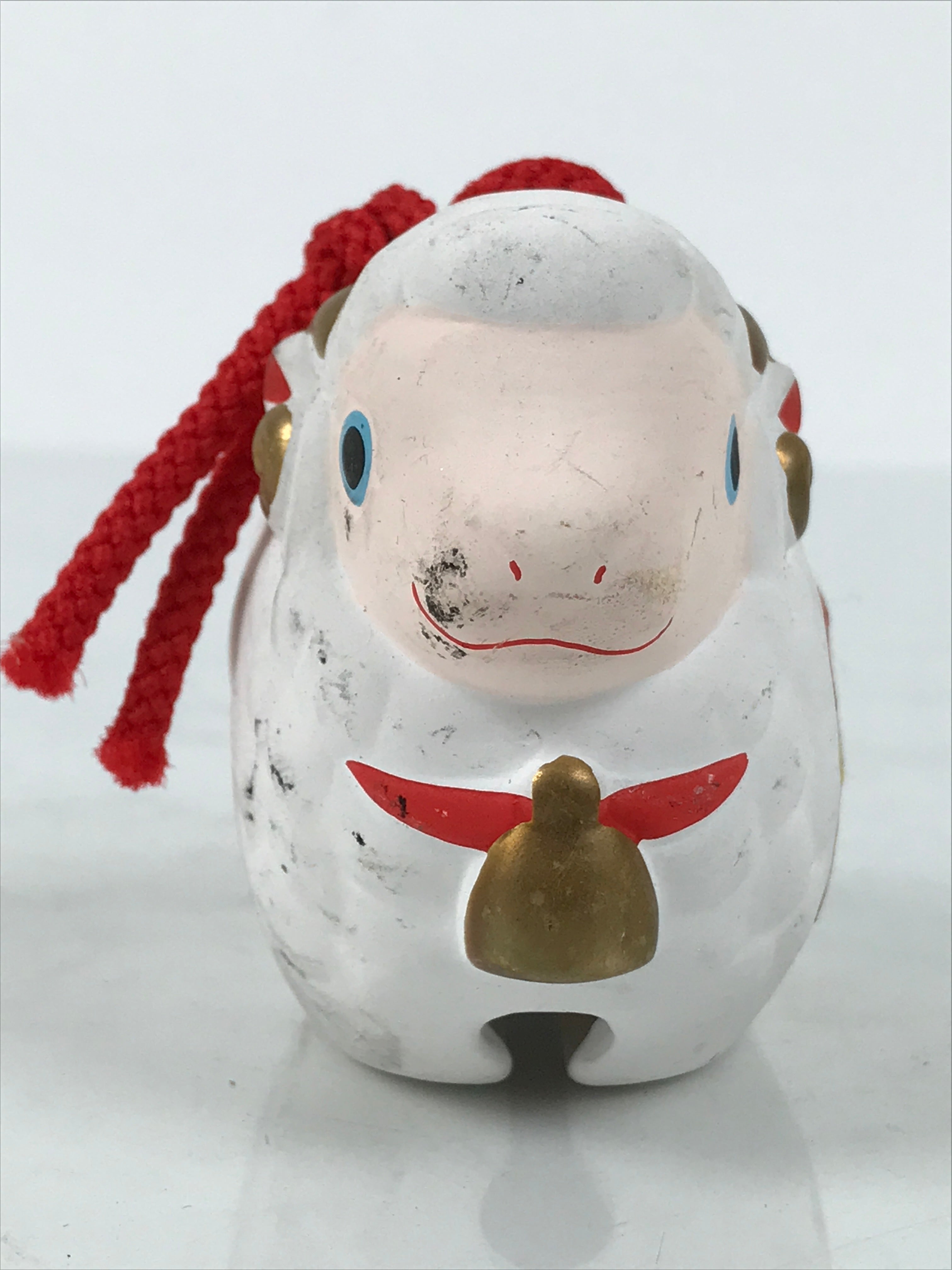 Japanese Clay Bell Dorei Sheep Vtg Tsuchi-Suzu Zodiac Animal Hitsuji White DR606